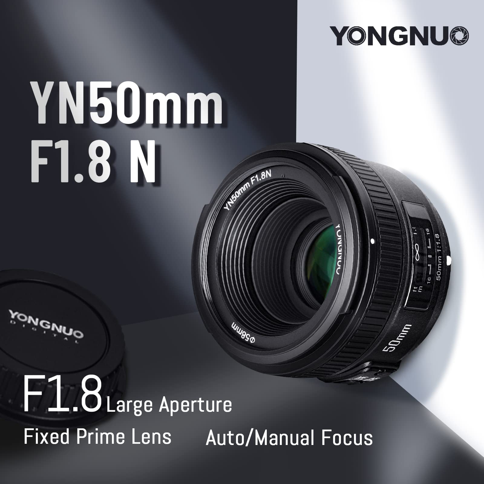 YONGNUO YN50mm F1.8 Standard Prime Lens for Nikon DSLR Cameras - Large Aperture, Auto/Manual Focus (AF/MF) - Perfect for Portrait, Street & Low Light Photography