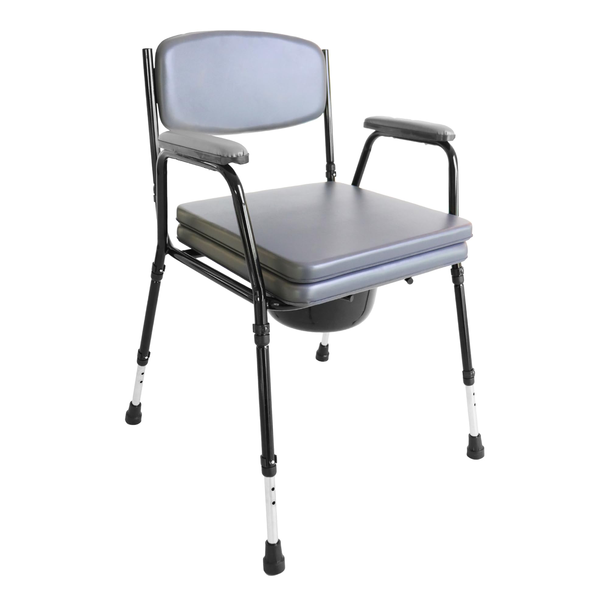Pepe Adjustable Padded Bedside Commode for Seniors - Stand Alone Toilet Safety Rail with Removable Bucket | Elderly Care, Mobility Assistance & Home Healthcare Use