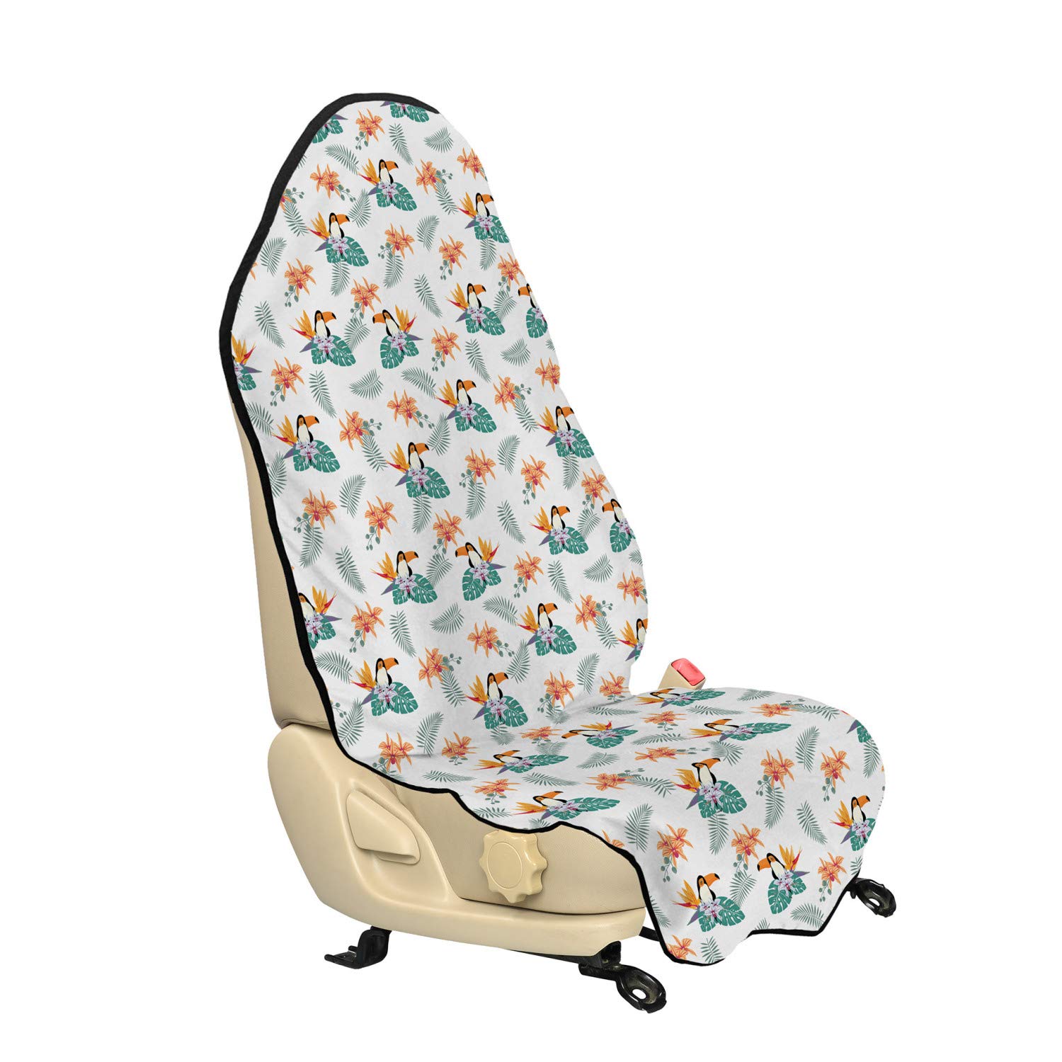 Ambesonne Tropical Birds Car Seat Hoodie Cover - Foxwood & Orchid Flowers with Palm Leaves Design, Universal Fit Non-Slip Backing (30