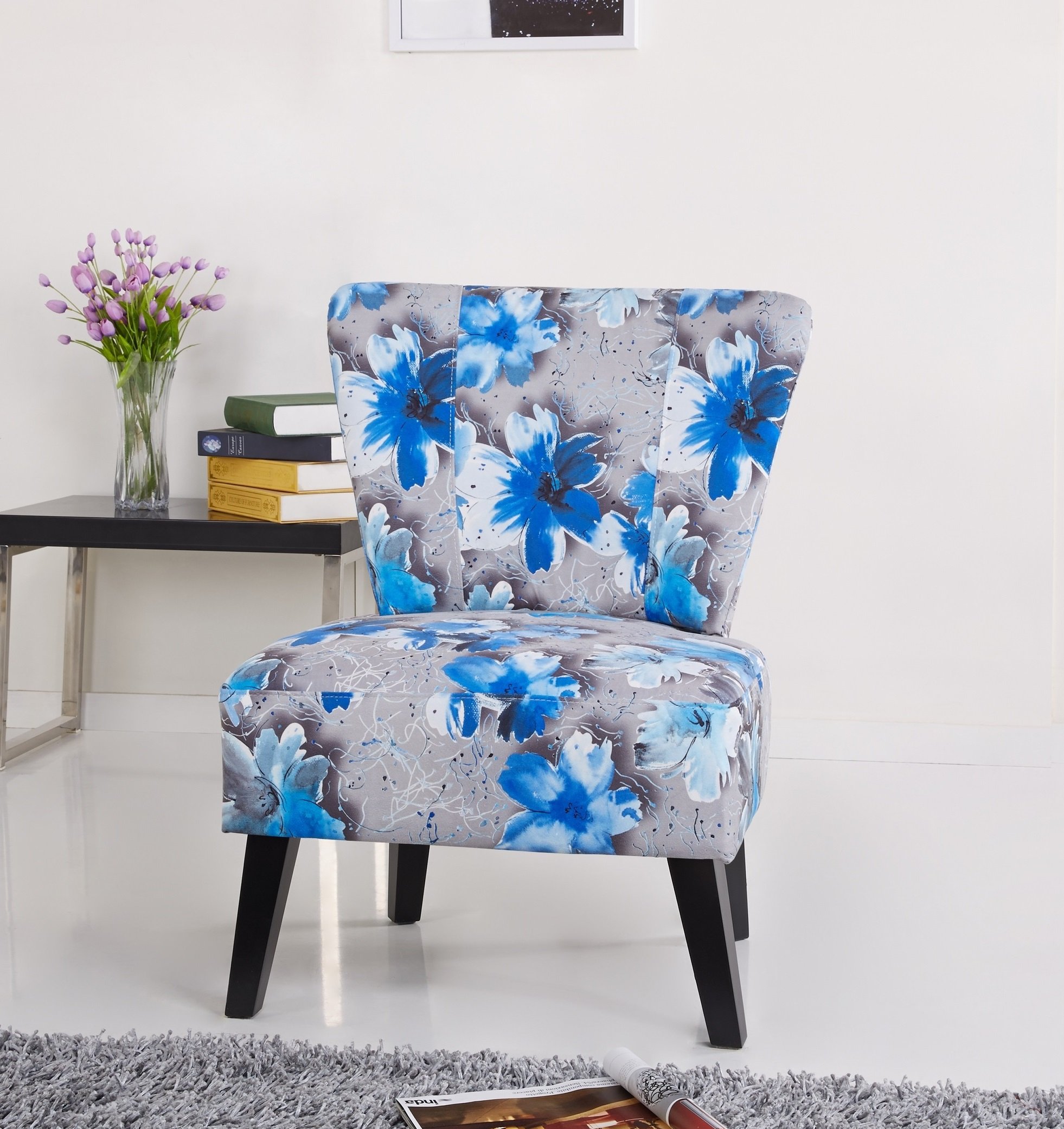 Stylish US Pride Furniture Cora Patterned Fabric Accent Chair with Blue Floral Design - Perfect for Living Room, Bedroom, or Office Decor