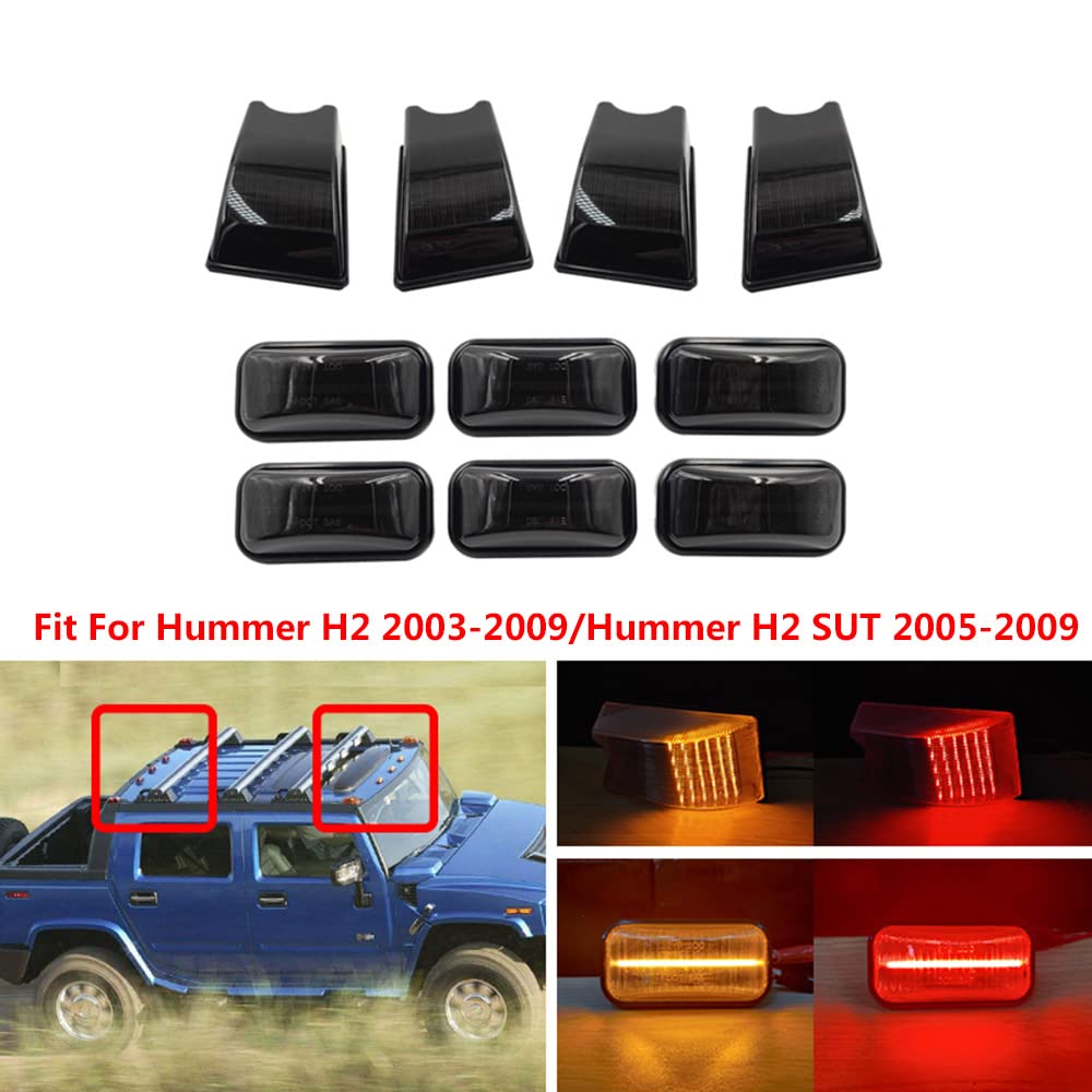 2003-2009 Hummer H2 & 2005-2009 H2 SUT LED Cab Roof Light Kit - 10pc Amber/Red Clearance Marker Lights with Smoke Lens - Off-Road & Truck Lighting Upgrade for Night Driving & Emergency Vehicles