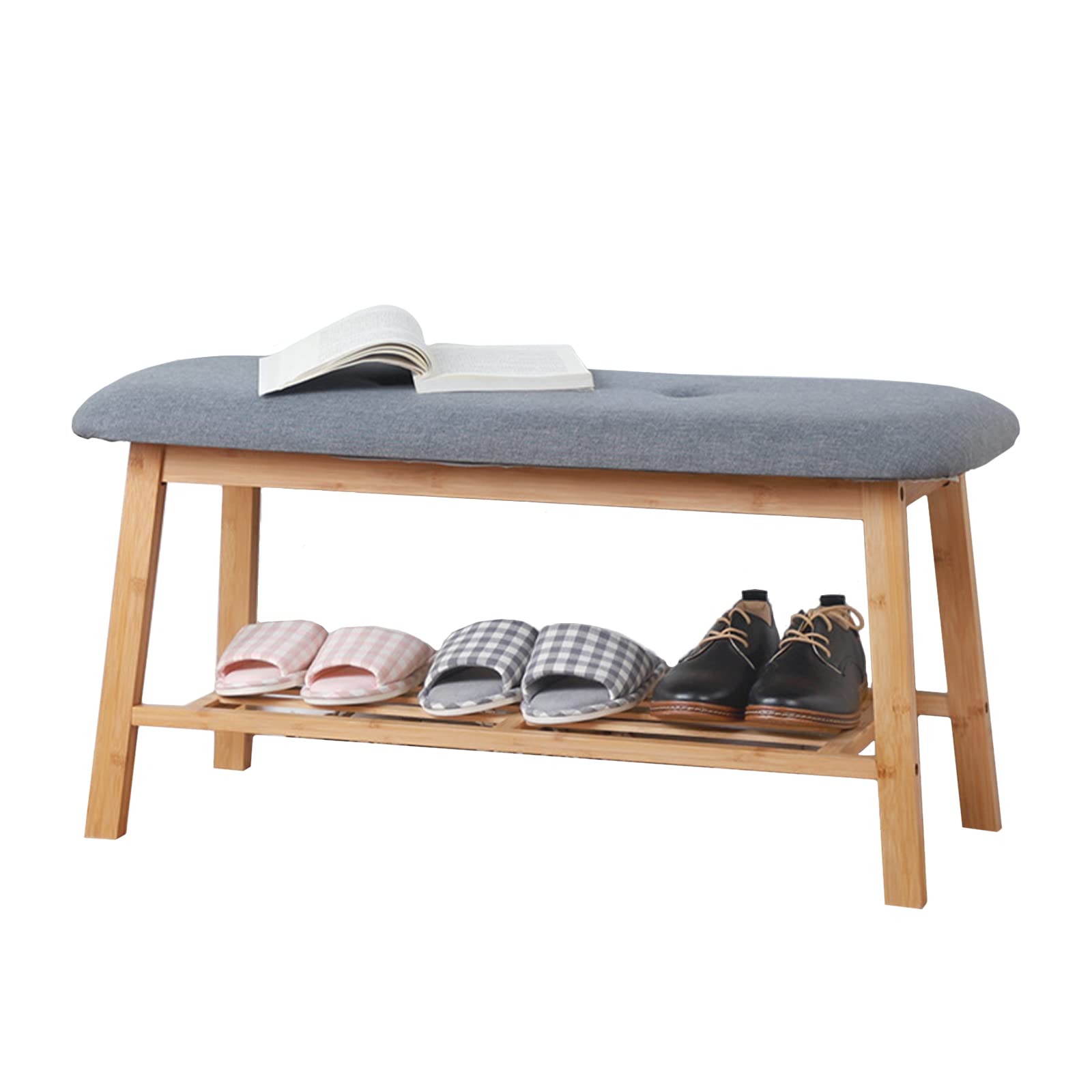 LOYALHEARTDY Bamboo Shoe Rack Bench with Storage Shelf - Sturdy Entryway Shoe Organizer with Soft Seat Cushion, 300lb Weight Capacity - Perfect for Hallway, Living Room, Bedroom & Mudroom Organization
