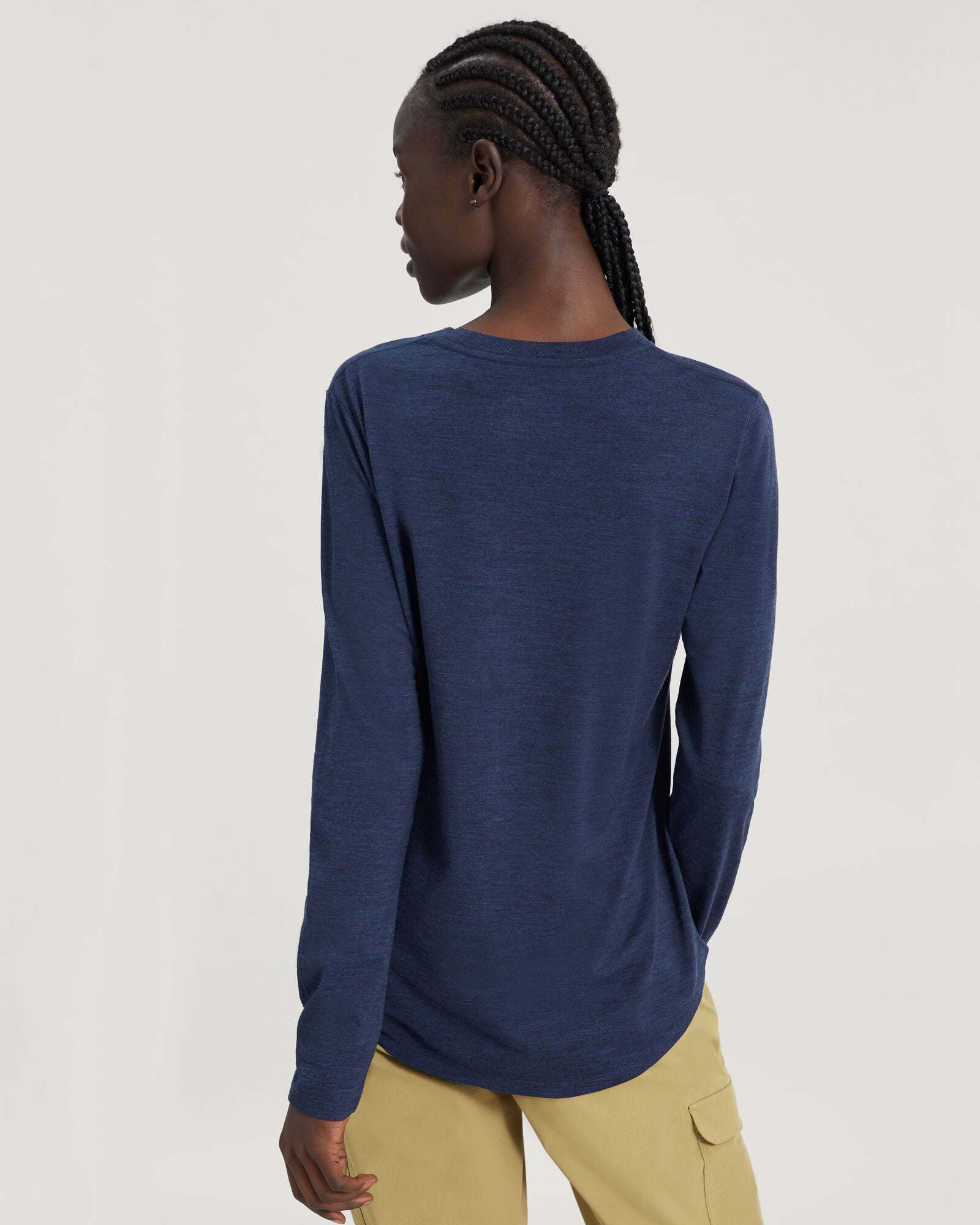 100% Merino Wool Long Sleeve Crew Neck Top for Women - Soft & Warm Winter Base Layer - Midnight Navy Marle - Perfect for Hiking, Travel & Cold Weather Activities