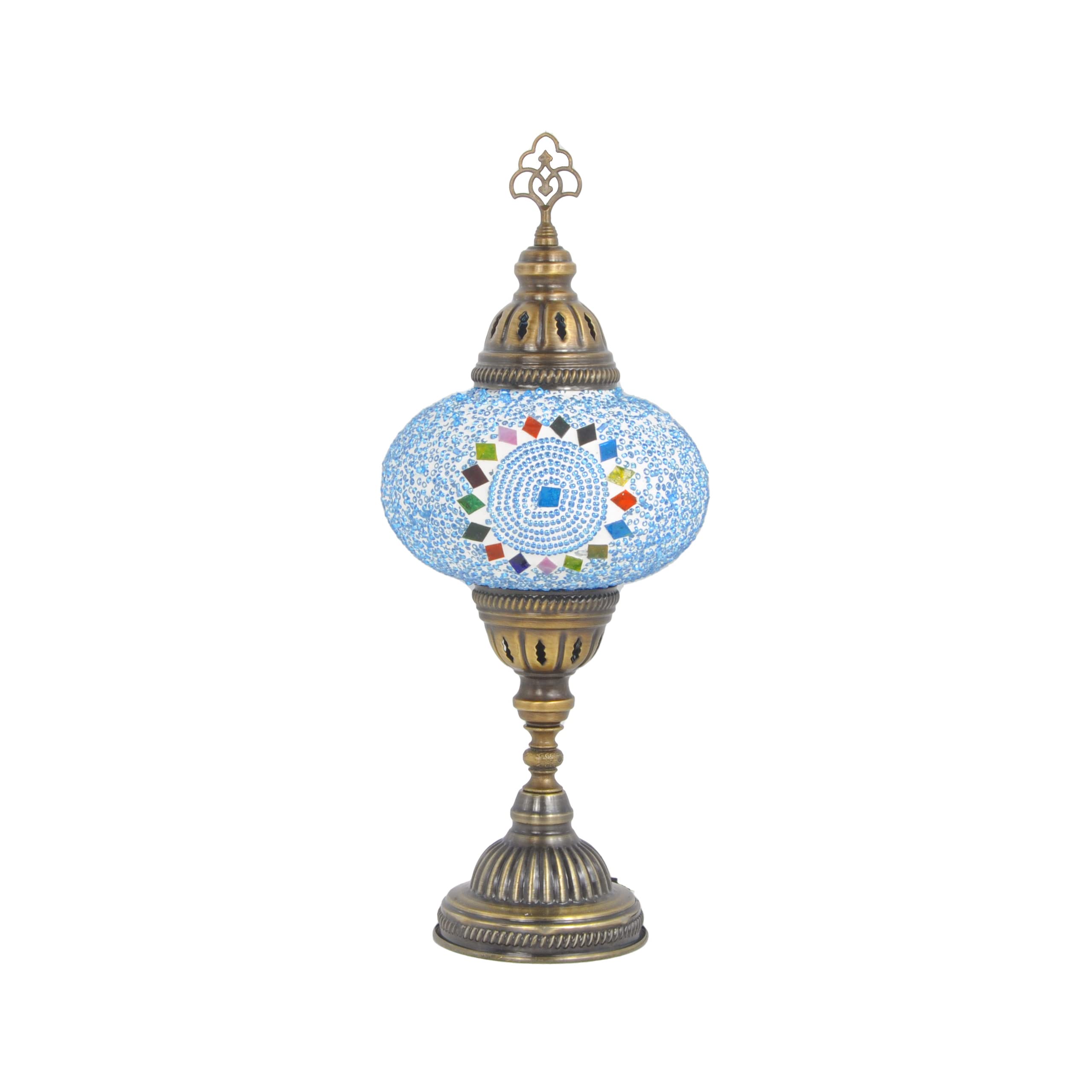 10 Styles Mosland Handmade Turkish Mosaic Table Lamp - Bronze Base Moroccan Tiffany Night Light with LED Bulb | Bedside & Living Room Decor | Perfect for Home, Office & Gift Giving (Blue)
