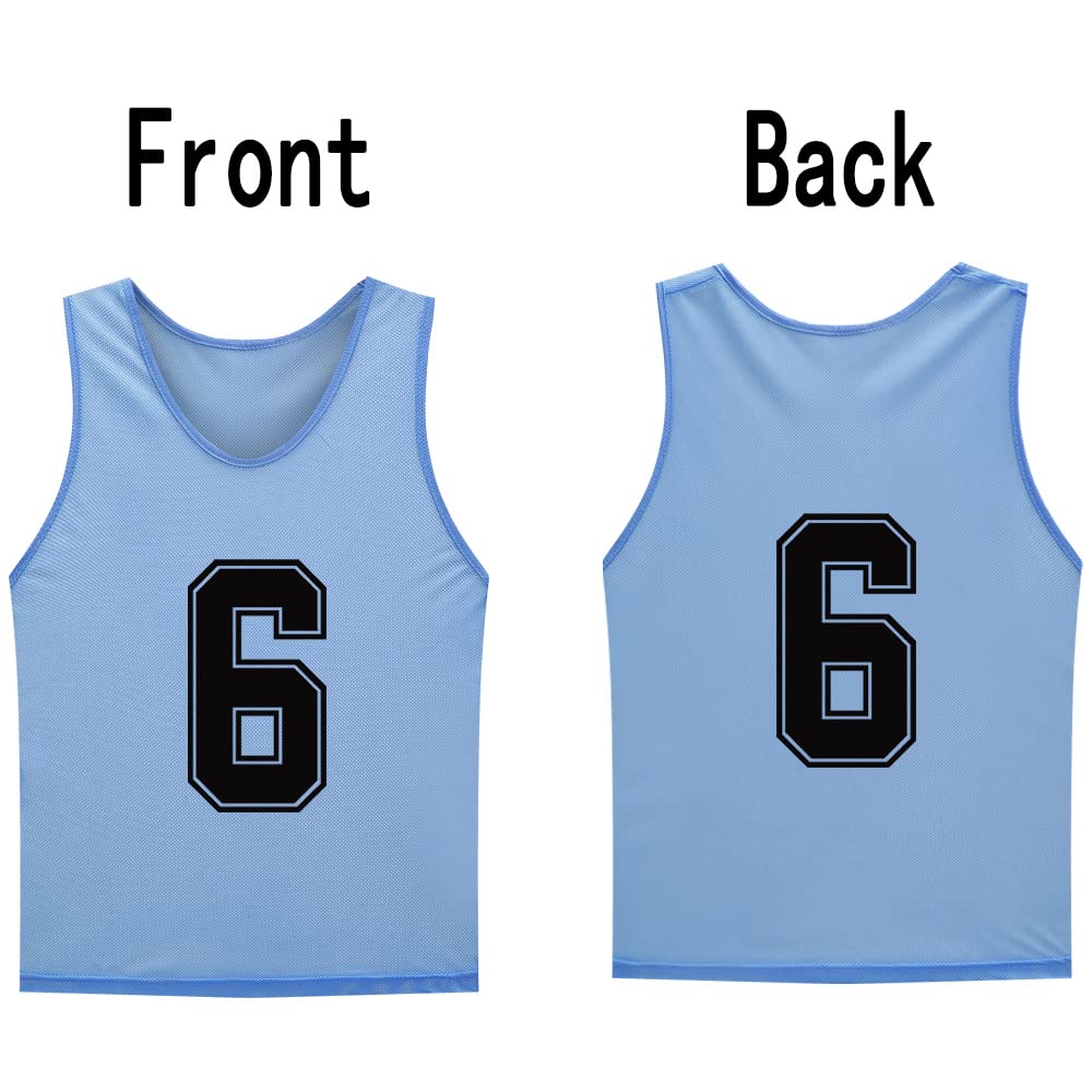 12 Pack (1-12) Numbered Soccer Training Bibs & Basketball Jerseys for Kids, Youth & Adults - Reversible Sports Pinnies for Team Practice, Gym Class & Outdoor Games