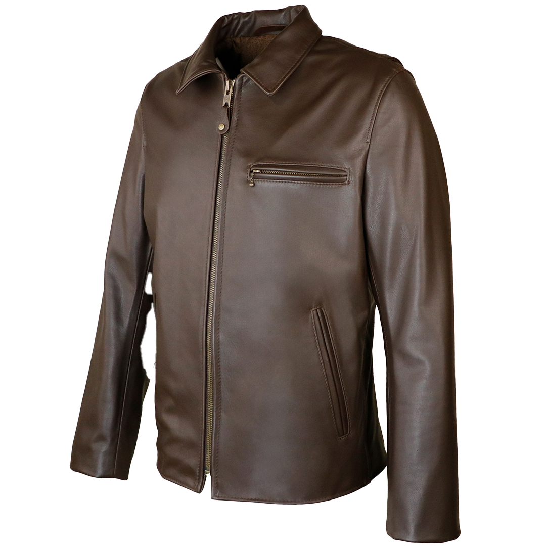Schott NYC Lightweight Cowhide Delivery Jacket - Genuine Leather Motorcycle Jacket for Men, Brown - Perfect for Riding, Casual Wear & Outdoor Adventures