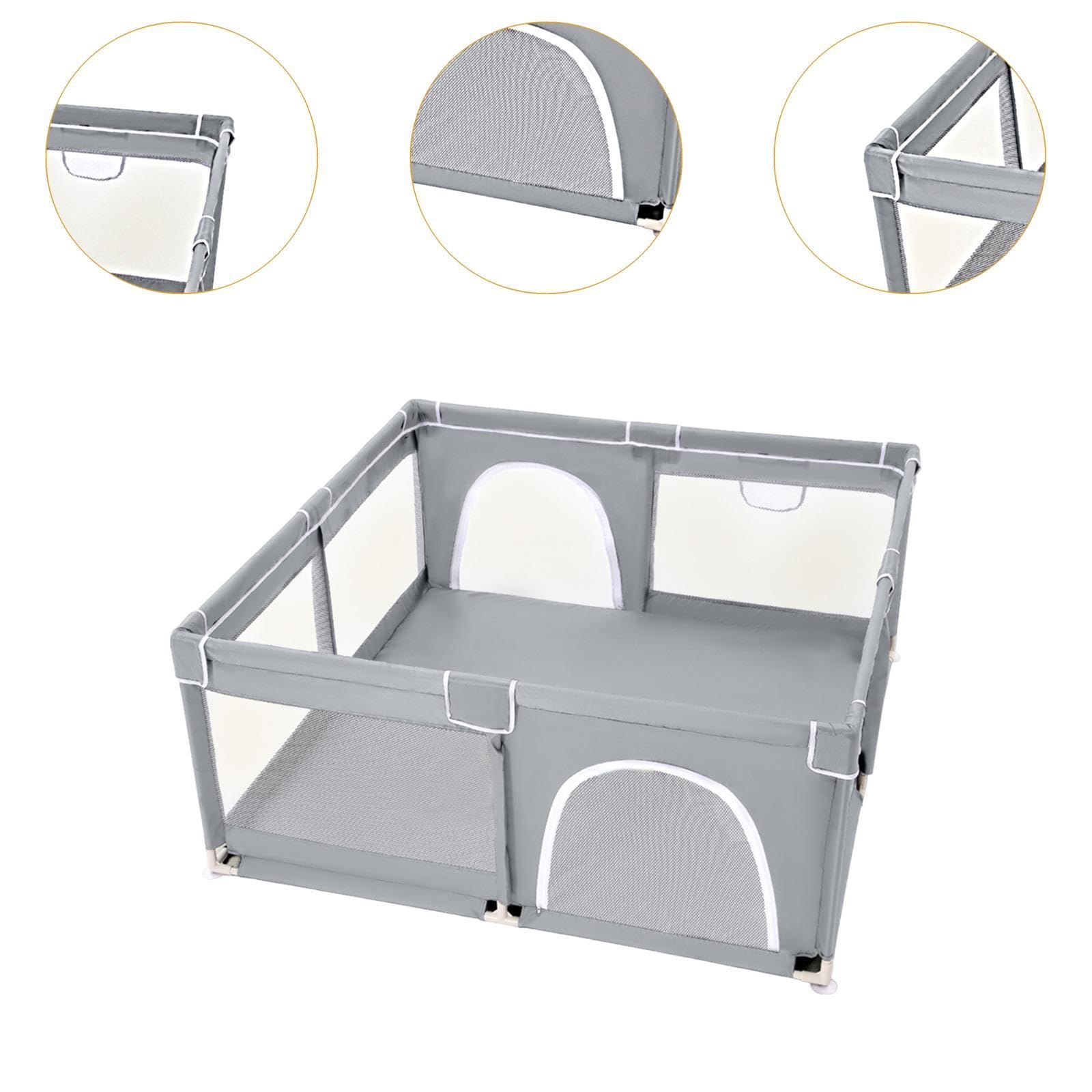 Harayaa Baby Playpen - 120cm Breathable Mesh Play Yard for Infants & Toddlers | Indoor/Outdoor Kids Activity Center for Nursery, Kindergarten & Home (Gray) | Safe Play Space for Crawling, Learning & Playtime