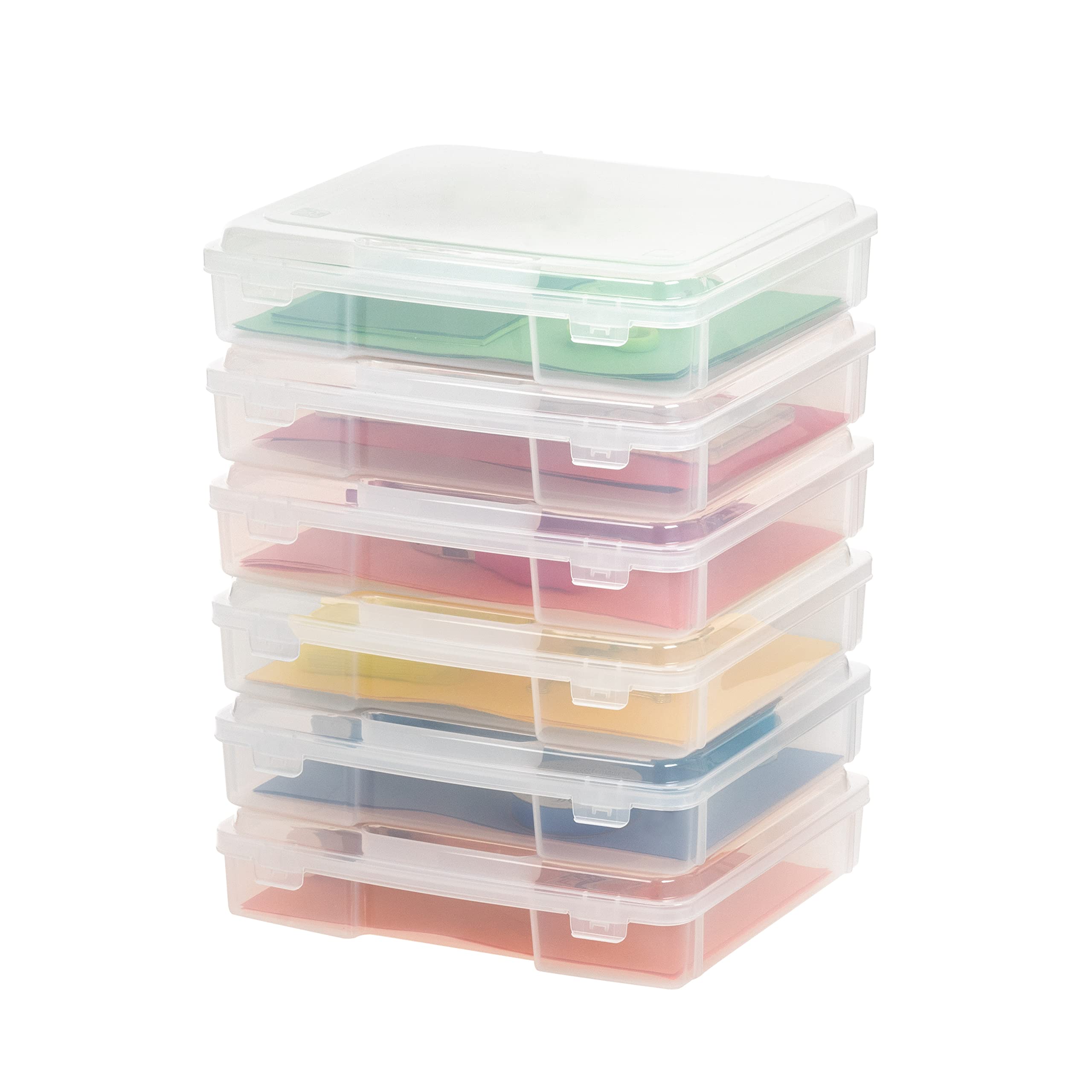 IRIS USA 6-Pack Clear Plastic Storage Case with Snap-Tight Latch – Board Game Organizer, Document Holder for 8.5x11 & A4 Papers, Craft Supplies, Art Materials – Perfect for Home, Office, and Travel Organization