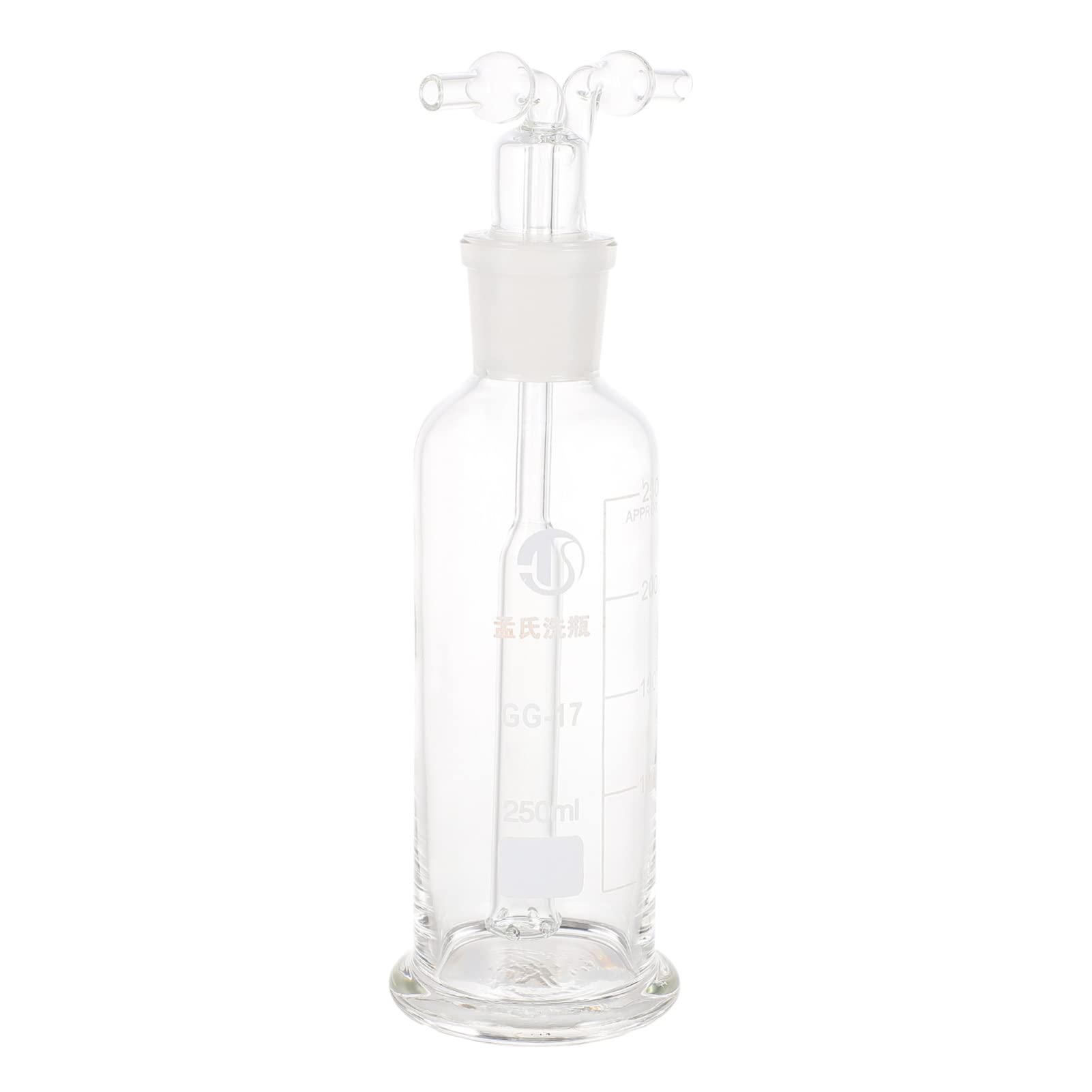 UKCOCO 250ml Gas Washing Bottle with 2 Tubes & Elbow Joint - Laboratory Glassware for Organic Chemistry, Gas Bubbler, and Gas Cleaning - Perfect for Chemistry Labs, Research, and Scientific Experiments