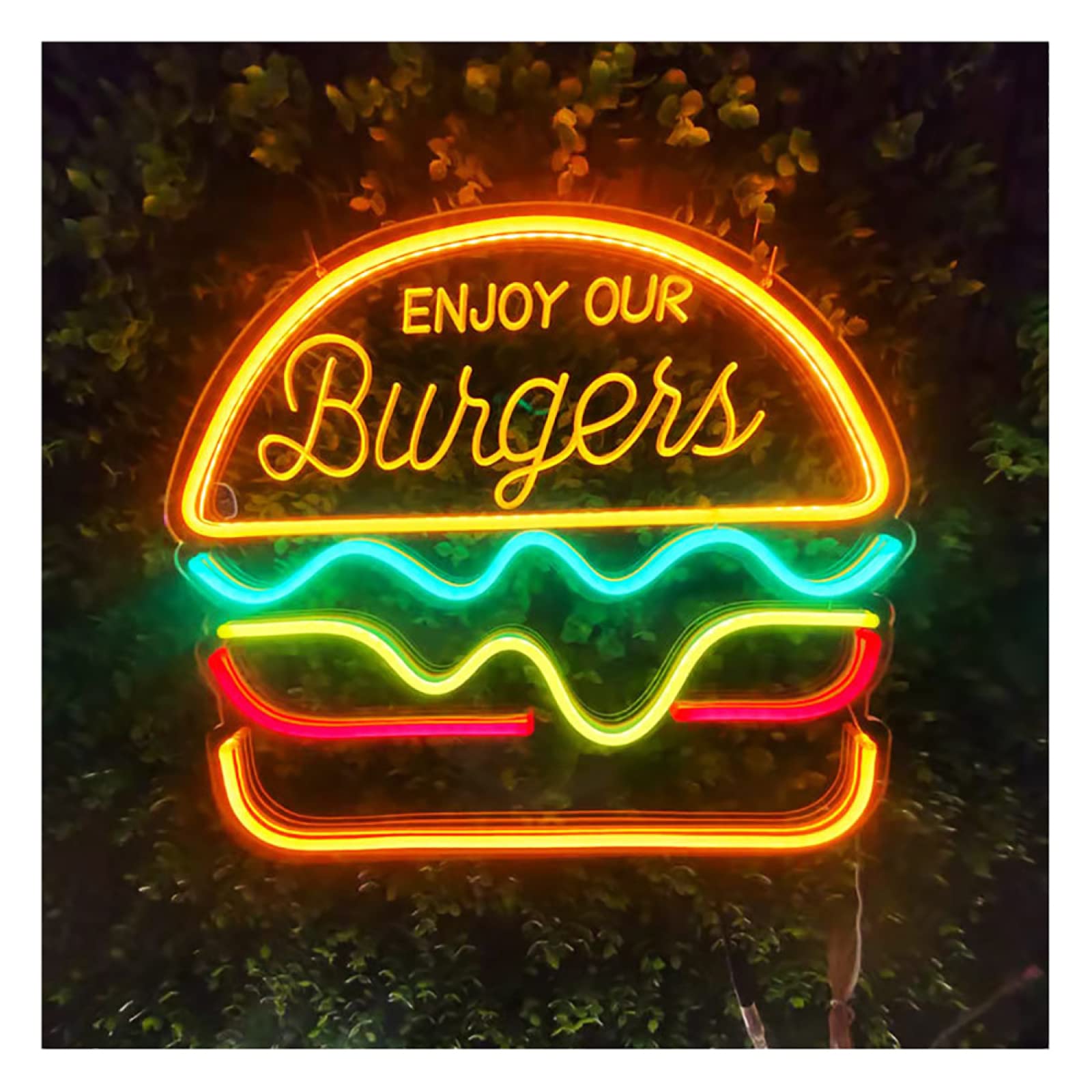 Creative LED Burger Neon Sign - USB Powered Dimmable Acrylic Wall Light for Home Bar, Restaurant & Cafe Decor - 30x26.5cm (11.8x10.4in) Retro Fast Food Themed Ambient Lighting for Kitchen, Diner & Man Cave