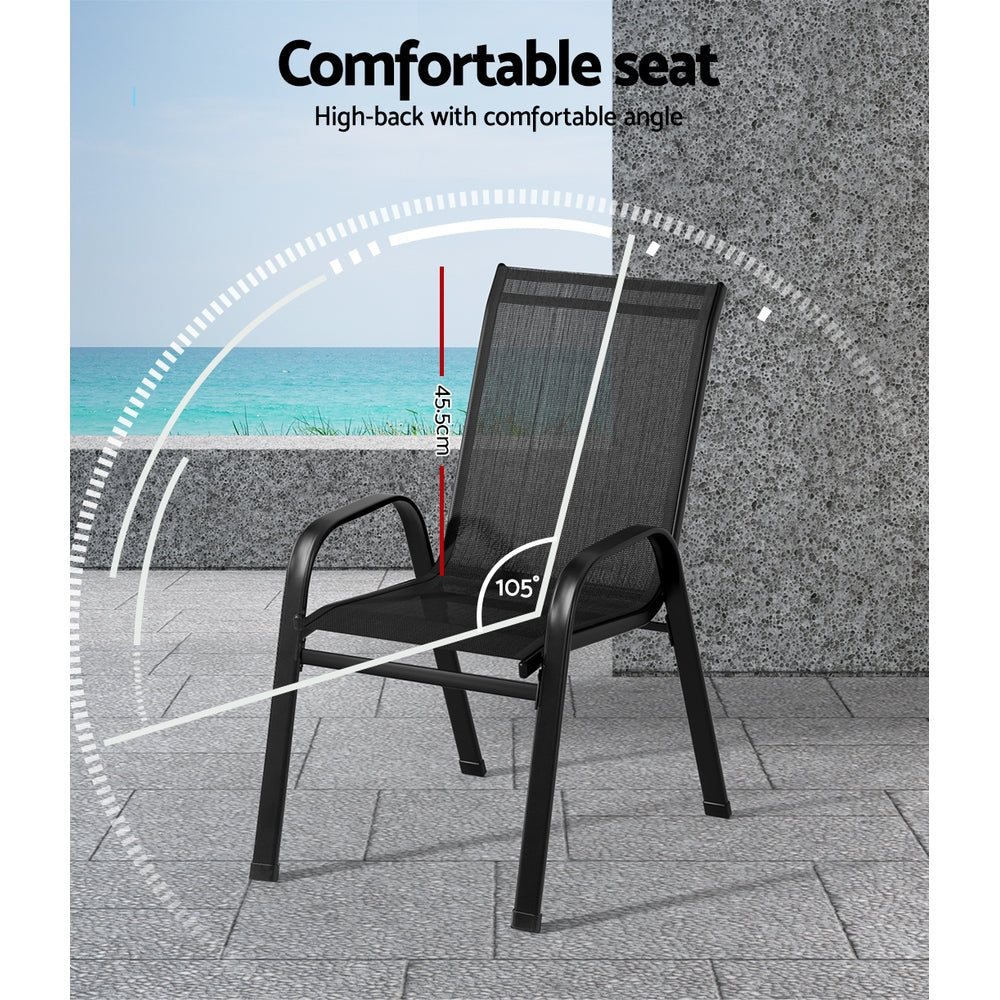 6-Piece Stackable Outdoor Dining Chairs Set - Black Patio Lounge Chairs for Garden, Poolside & Backyard Relaxation