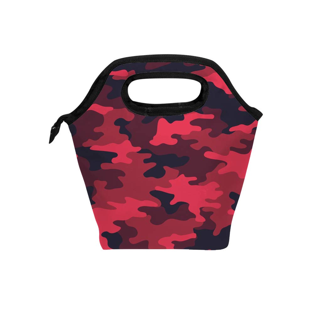 Kuizee Insulated Lunch Bag - 11.5 Inch Thermal Tote for Work, School, Picnic & Outdoor Travel - Red Camouflage Military Style Food Container | Perfect for Office, Hiking, Camping & Daily Commute