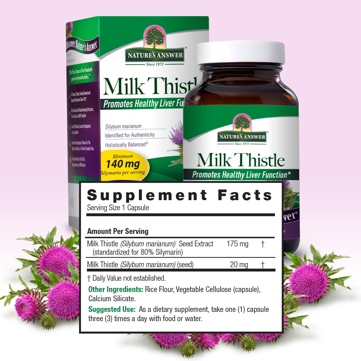 Nature's Answer Maximum Strength Milk Thistle 120 Capsules - 200mg Silymarin for Liver Support, Digestion & Stomach Relief | Herbal Supplement for Detox, Hangover & Gut Health