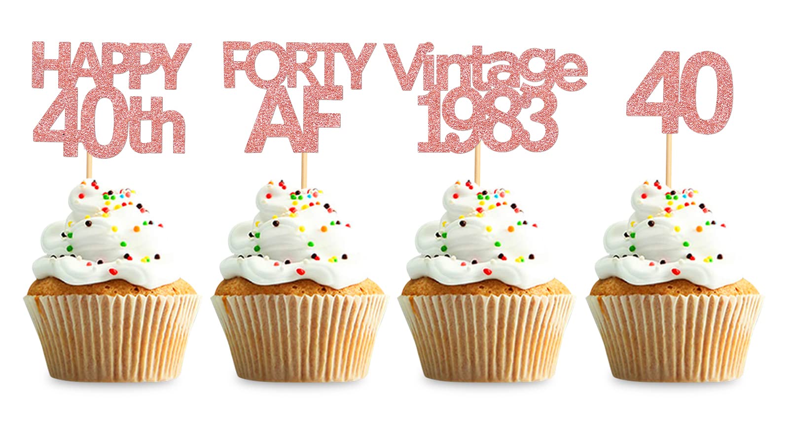 36 Pack Rose Gold 40th Birthday Cupcake Toppers - Vintage 1983 Happy 40th Cupcake Decorations - Forty AF Party Supplies for 40 Years Old Celebration - Perfect for Birthday Parties, Anniversaries & Milestone Events