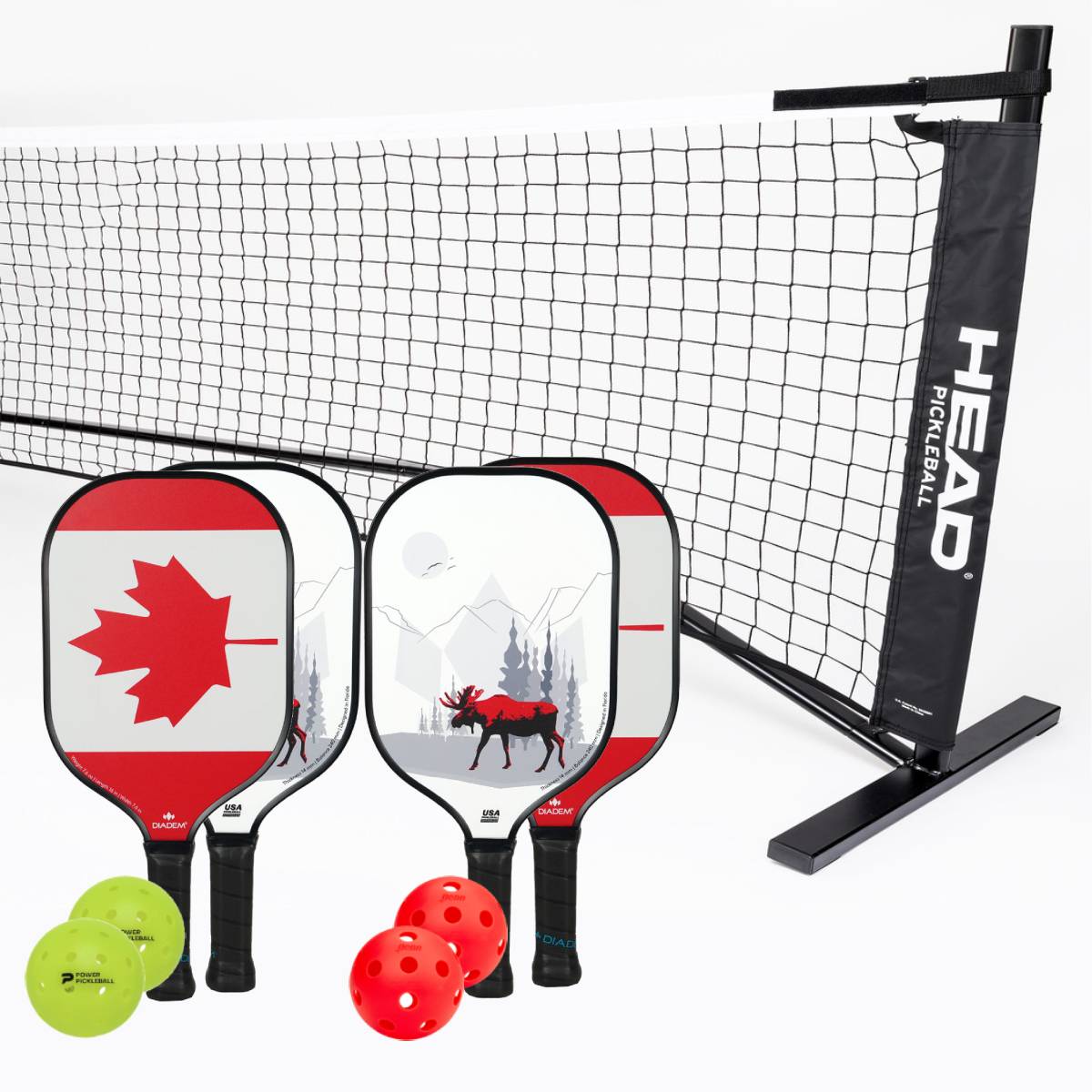 Diadem Riptide Pickleball Paddle Set - 4 Premium Paddles + Net Bundle for Outdoor & Indoor Play - Perfect for Backyard, Beach, and Court Games