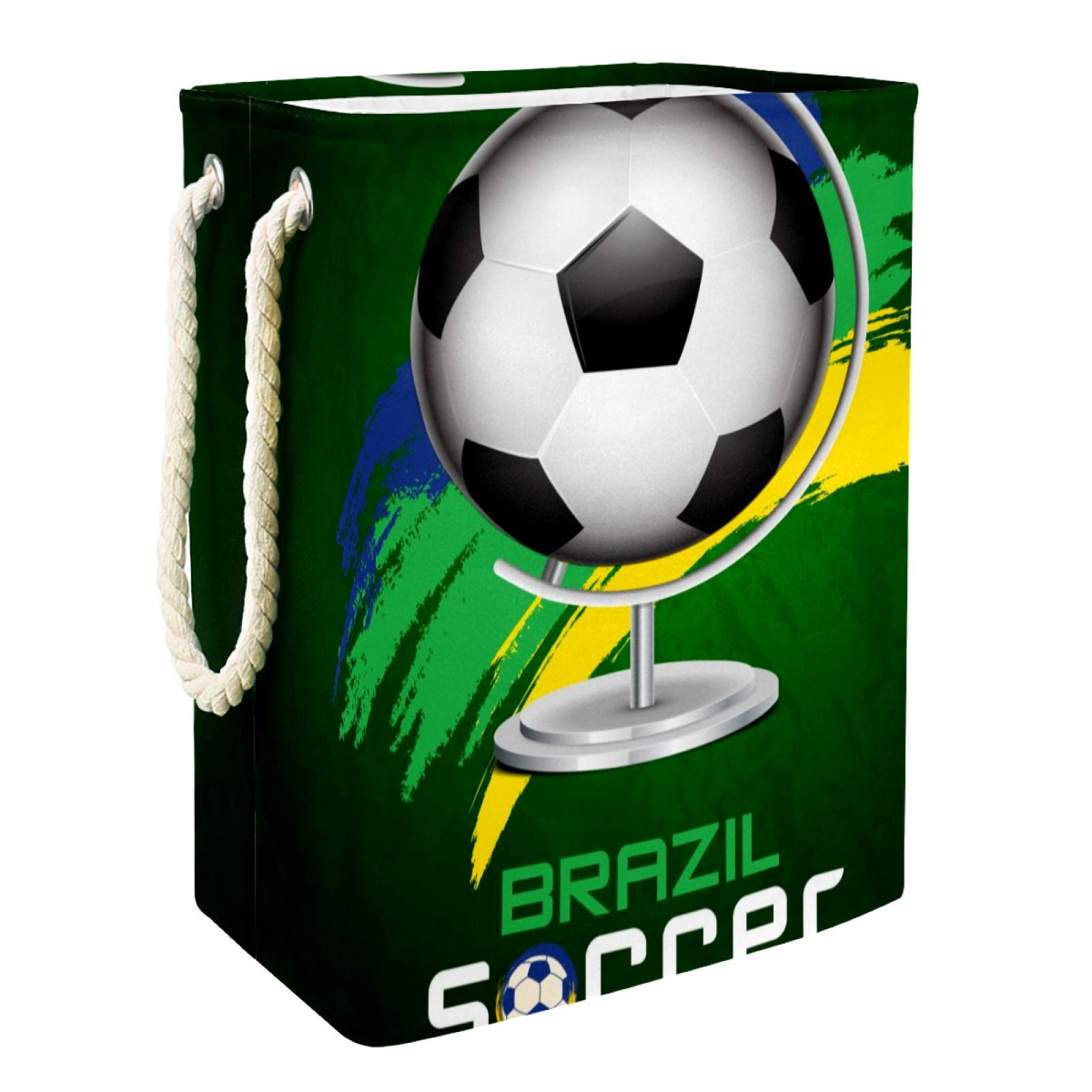 Brazil Soccer Collapsible Laundry Hamper - Foldable Clothes Storage Basket with Firm Frame for Bathroom, Bedroom & Dorm Organization | Perfect for Sports Fans, College Students & Small Spaces