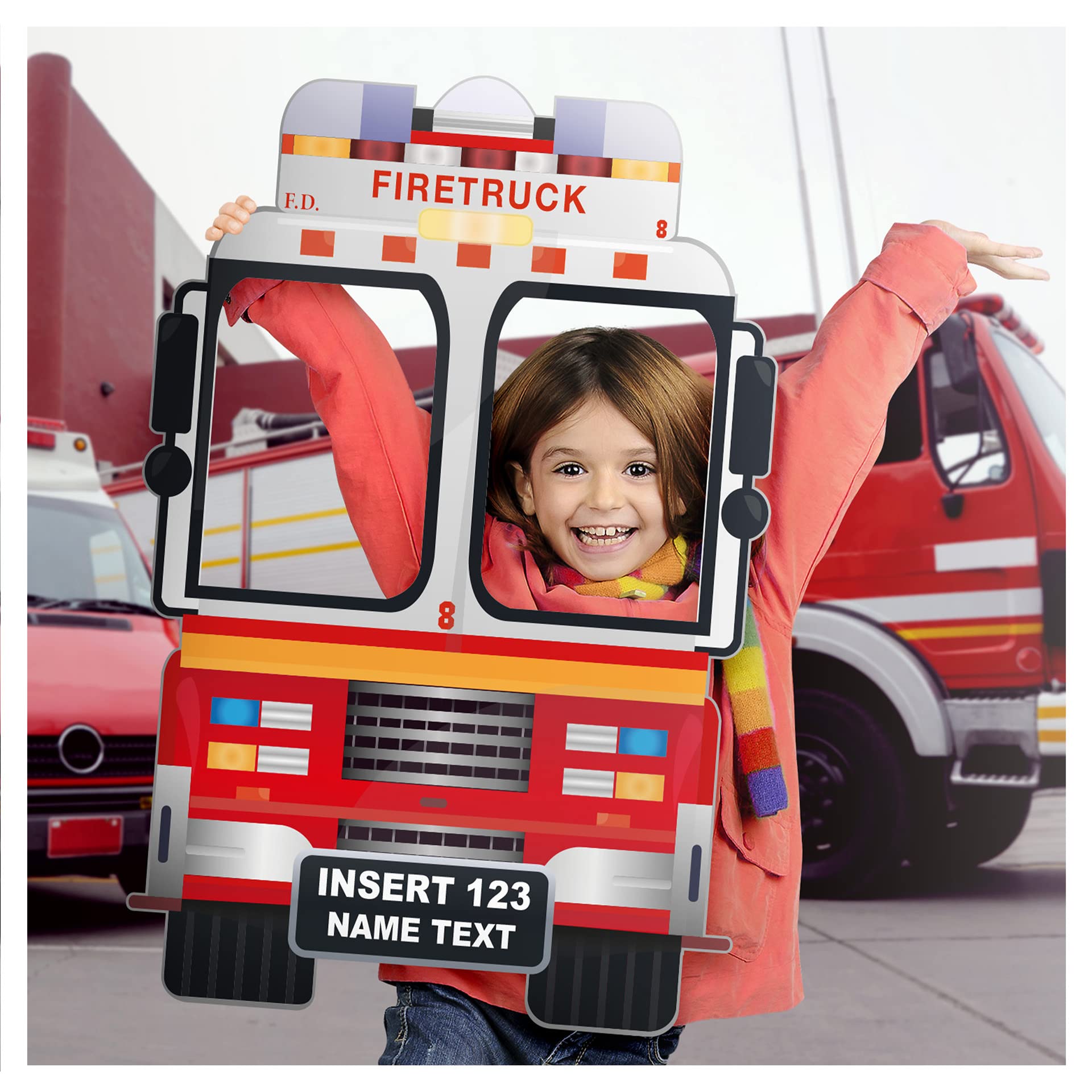 Custom Fire Truck Photo Booth Frame - Personalized Firefighter Party Prop - Fireman Theme Photo Booth Decor (Paper) - Perfect for Firefighter Birthday Parties, Fire Station Events & Themed Celebrations