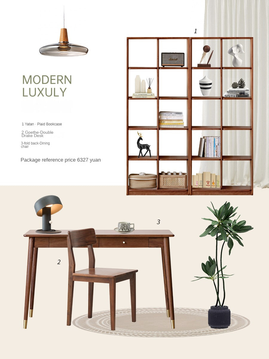 Solid Black Walnut Wood Bookshelf with Free Lattice Combination - Stylish Storage for Home Office, Living Room & Library
