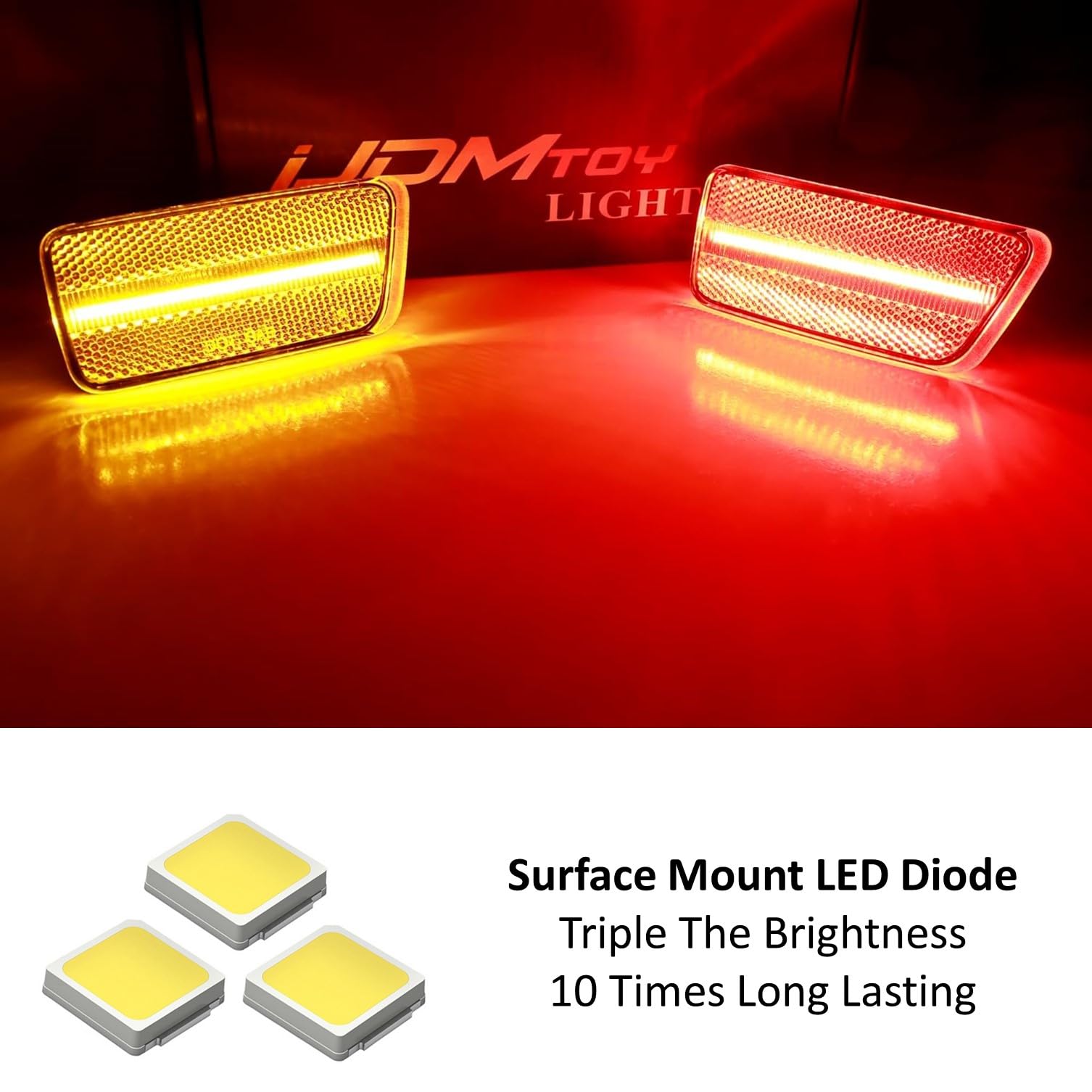 4pc Set Clear Lens Amber/Red Full LED Side Markers for 2021-2023 Ford Bronco Sport - High Visibility Daytime Running Lights for Off-Road & Night Driving Safety
