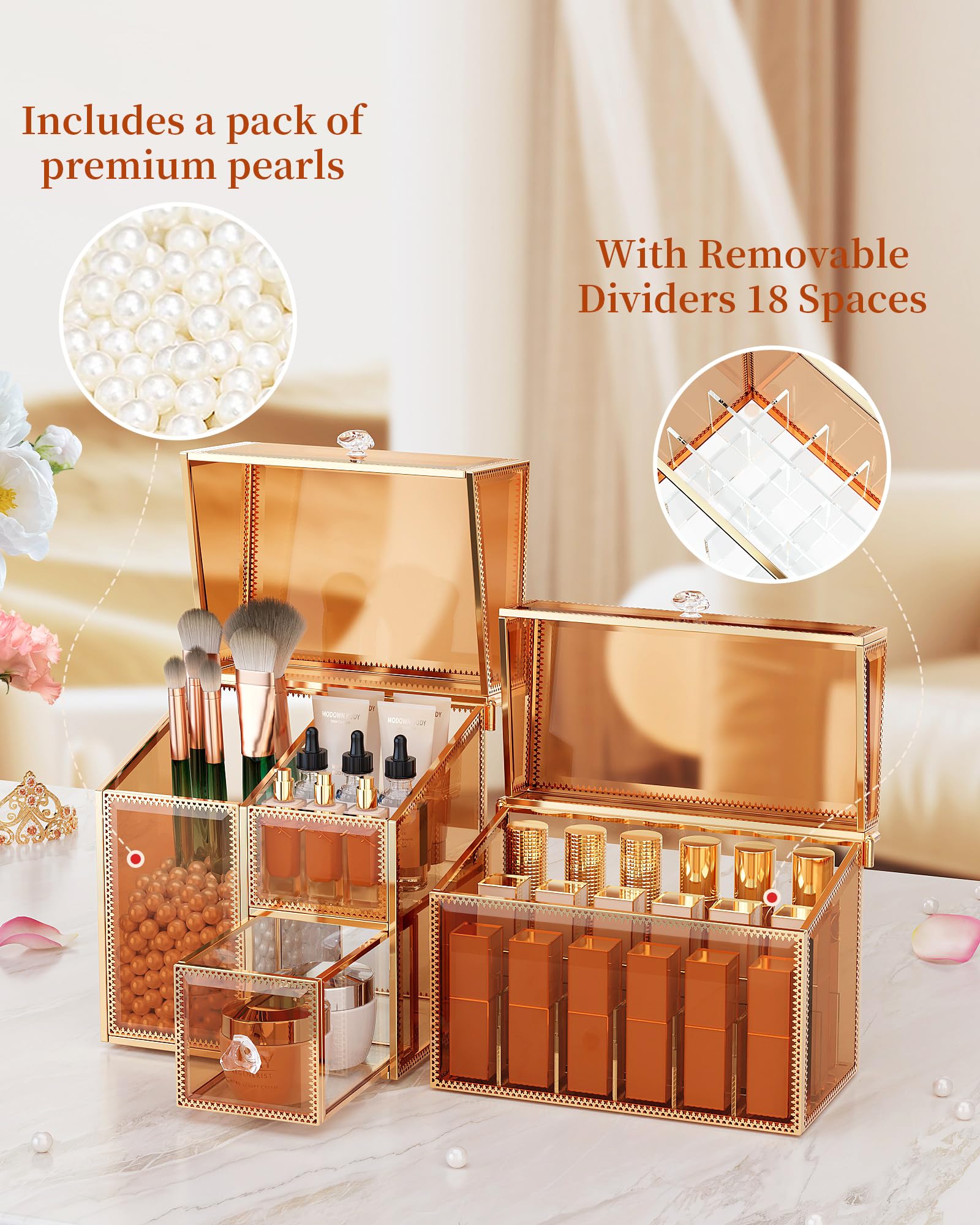 Elegant Tempered Glass Vanity Makeup Organizer - Stackable Cosmetic Storage for Bathroom Countertop, Skincare, Jewelry, Lipstick, Perfume & Makeup Brushes - Perfect Organizing Gift for Home, Spa & Travel