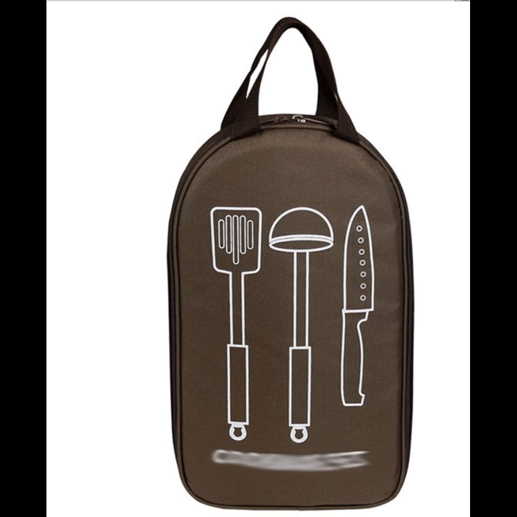 SEIJY 1PC Large Capacity Polyester Kitchen Cookware Storage Bag for Outdoor Camping, Picnics & Travel - Durable Cooking Utensil Organizer (Brown, One Size) - Perfect for Camping Trips, BBQ Parties & Kitchen Organization