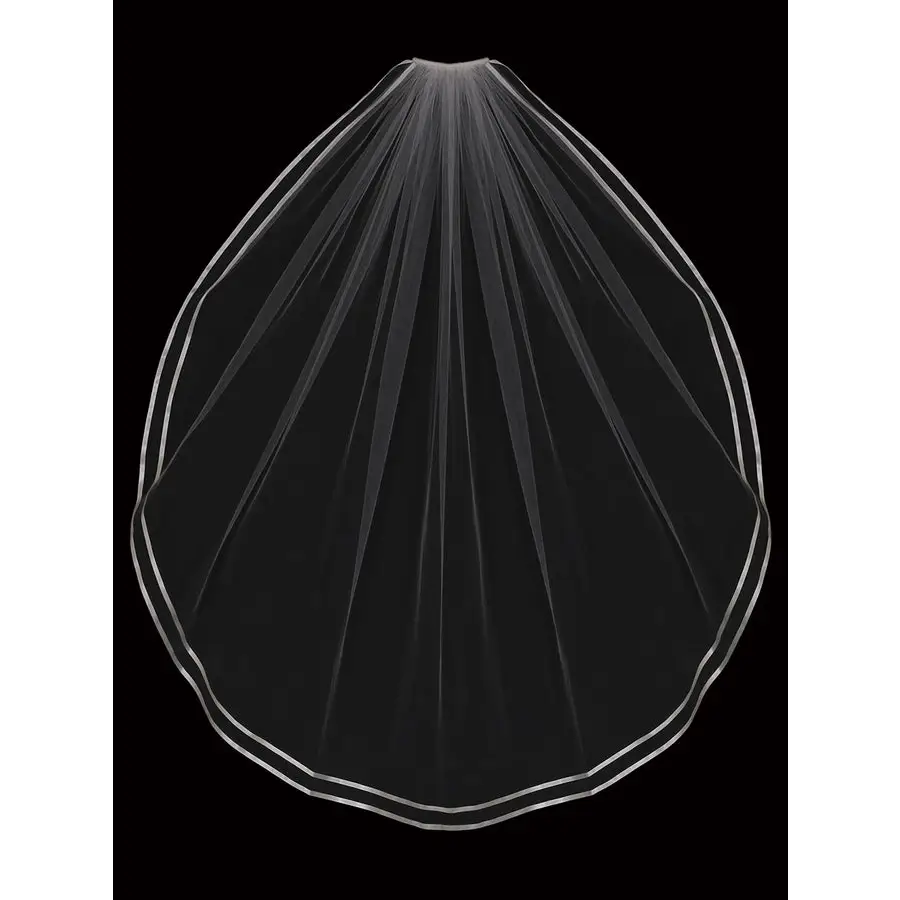 V2088SF Ribbon Edged Wedding Veil - Elegant Lace Trim Bridal Accessory for Church Ceremony & Romantic Photoshoots