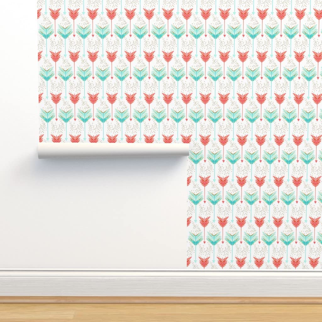 Peel & Stick Removable Wallpaper 12ft x 2ft - Watercolor Gold Coral Aqua Design | Self-Adhesive Wallpaper for Bedroom, Living Room & Office Decor | Easy DIY Home Renovation