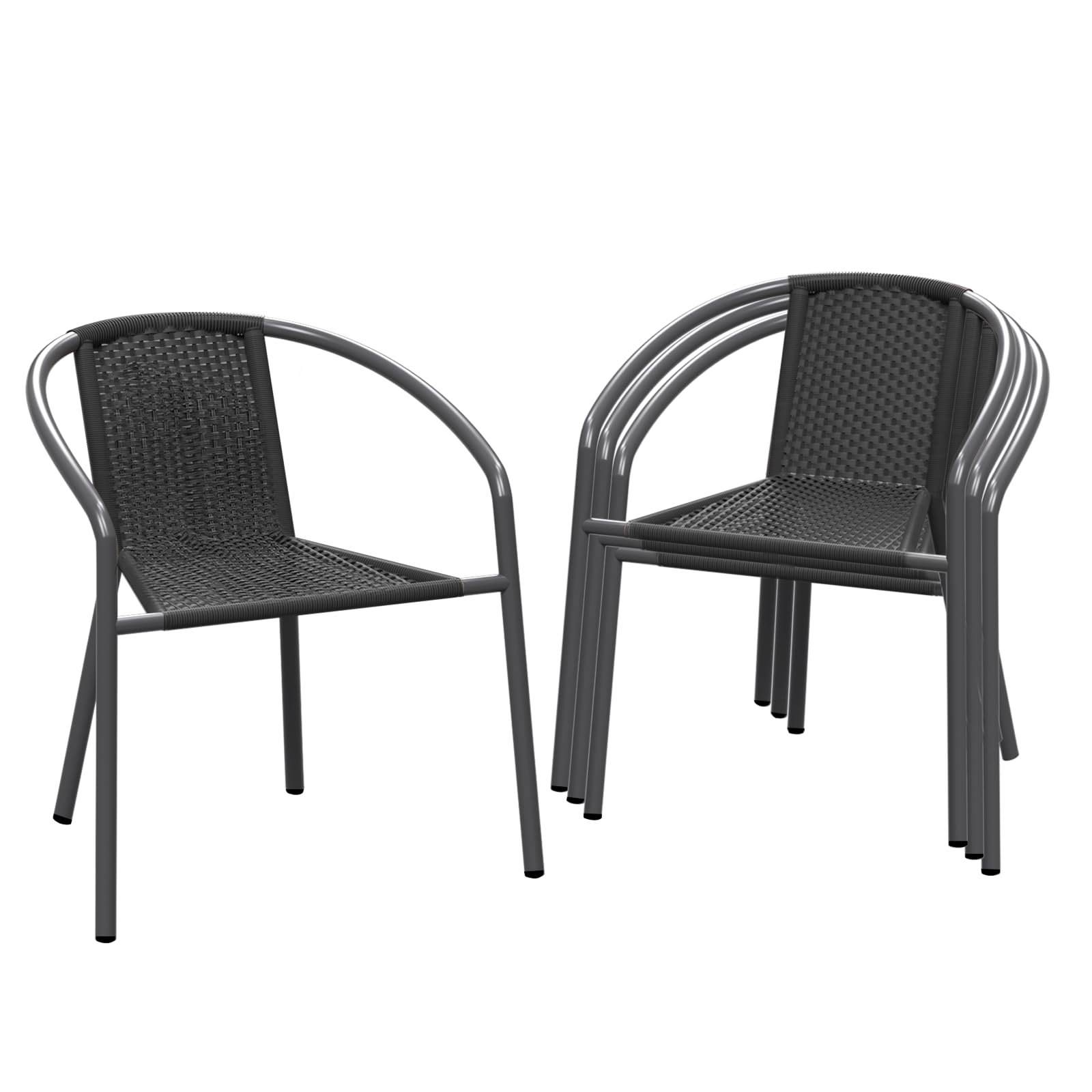4 Pack Outdoor Patio Chairs - Stackable Wicker Rattan Dining Chairs with Metal Frame for Balcony, Deck, Backyard, Bistro & Porch | Weather-Resistant & Comfortable for Outdoor Entertaining, BBQs & Relaxation (Black)
