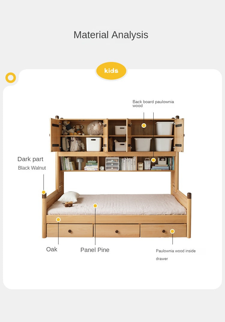 Solid Oak Wood Multi-Function Storage Bed - Queen Size Platform Bed with Underbed Drawers for Small Space Bedroom, Guest Room & Studio Apartments