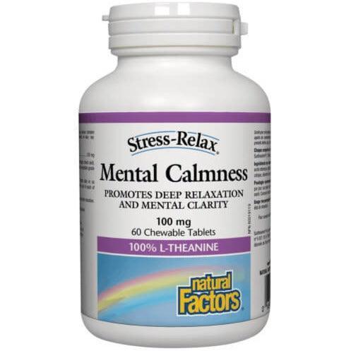 Natural Factors Mental Calmness 100% Pure L-Theanine 100mg - 60 Chewable Tablets for Stress Relief, Anxiety Support & Better Sleep - Vegan, Non-GMO Supplement for Relaxation & Focus
