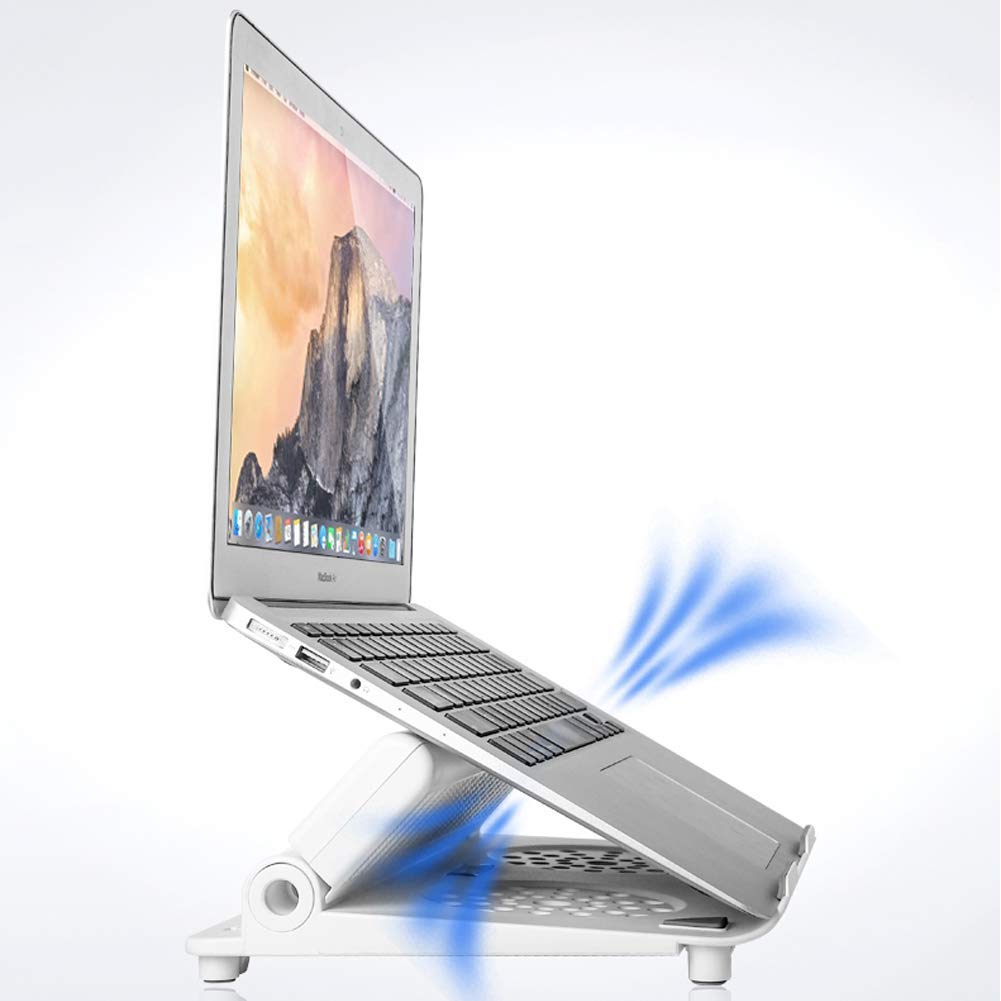 Lightweight Ventilated Laptop Stand with Adjustable Phone Holder - Foldable & Portable Riser for 13-17 Inch Notebooks (Black) - Perfect for Home Office, Gaming & Travel Use