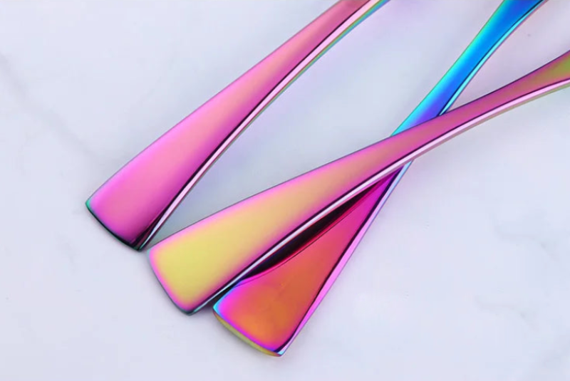 Premium Fire Rainbow Stainless Steel Serving Utensils Set - 5-Piece Kitchen Tools for Cooking, BBQ, Buffet & Party Serving - Durable & Stylish Serving Spoons, Tongs & Ladle for Home & Restaurant Use