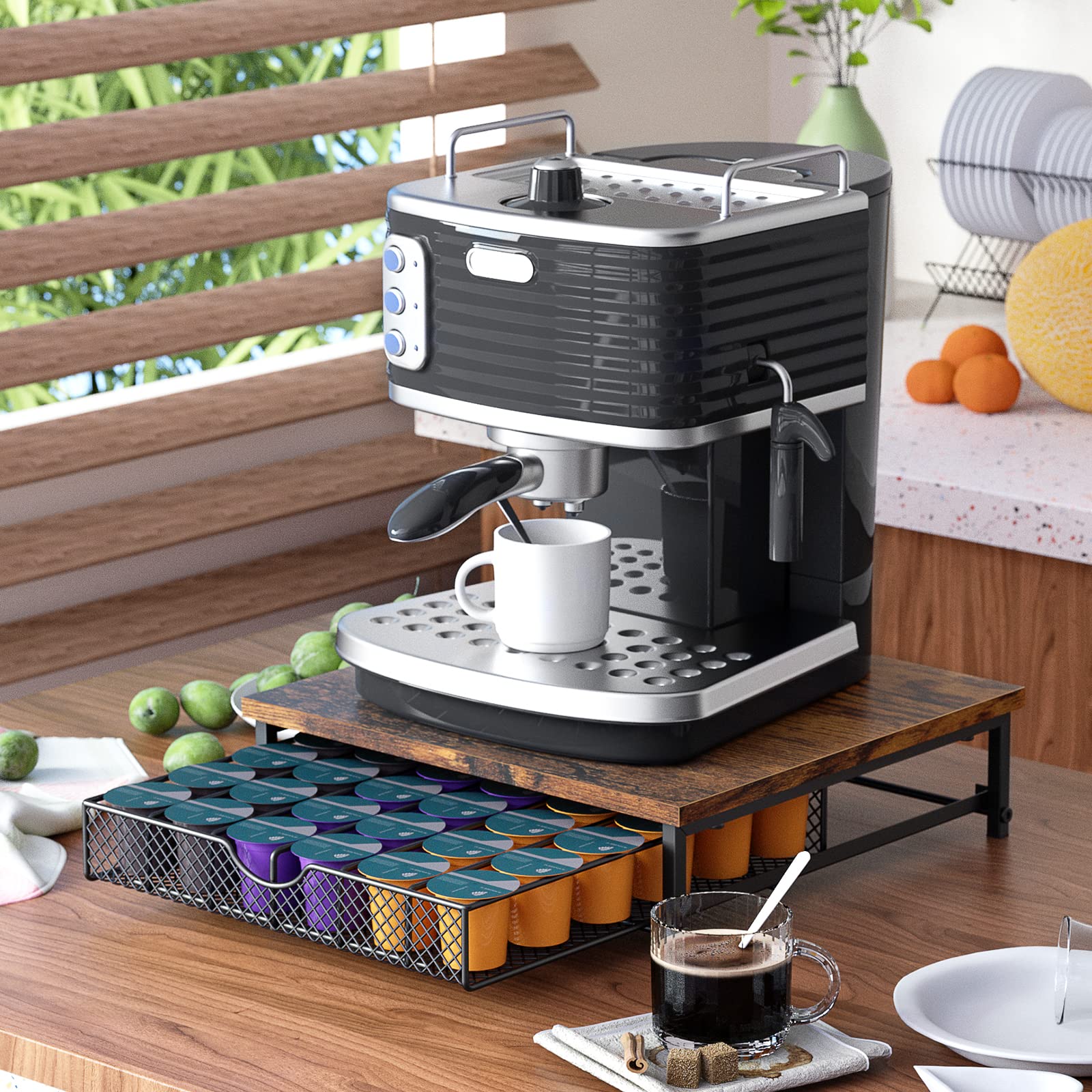 K-Cup Coffee Pod Organizer - 36 Capacity Black Drawer Holder with Sliding Baskets for Keurig Pod Storage | Countertop Coffee Station Accessory for Kitchen & Office