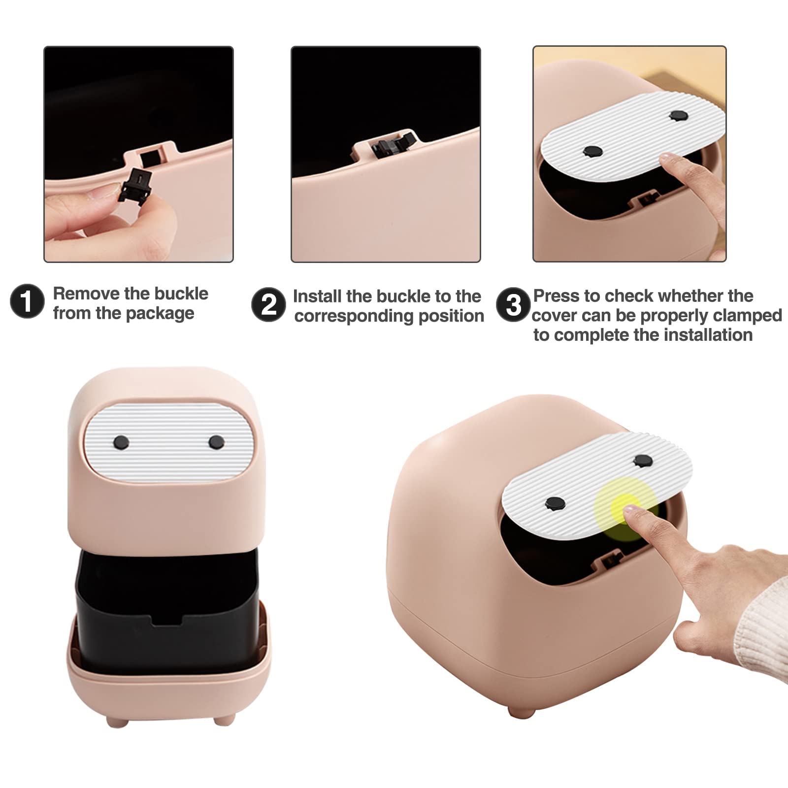 Mini Trash Can with Lid - Cute Ninja Design Small Plastic Garbage Bin for Office, Bathroom, Vanity & Coffee Table | Perfect for Desk Organization & Home Decor (Yellow)