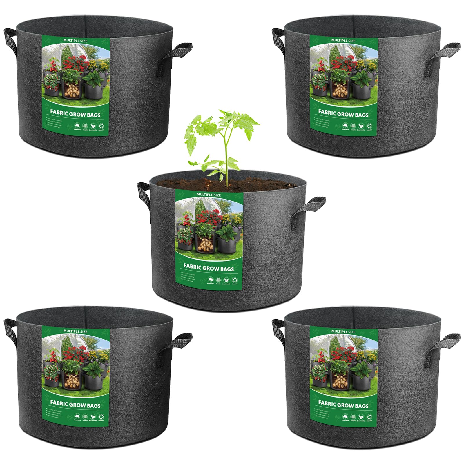 5 Gallon Grow Bags 5-Pack - Heavy Duty Fabric Plant Pots for Vegetables, Fruits, Flowers with Reinforced Handles - Ideal for Outdoor Gardening, Container Planting & Urban Farming - Perfect for Tomatoes, Potatoes, Herbs & More