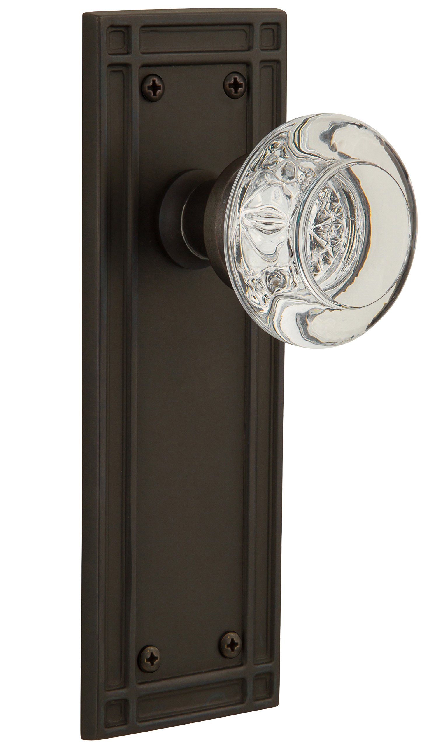 Vintage Mission Style Cabinet Plate with Round Clear Crystal Glass Knob - Double Dummy Backplate in Oil-Rubbed Bronze Finish - Perfect for Kitchen Cabinets, Bathroom Vanities & Furniture Restoration
