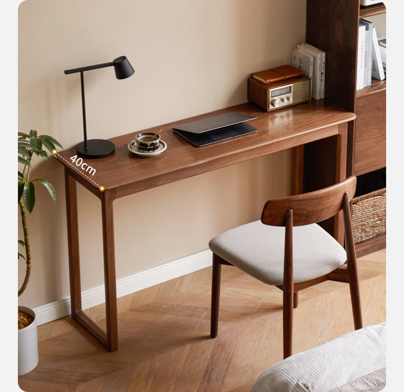 Premium Black Walnut Solid Wood Narrow Writing Desk - Modern Minimalist Home Office & Study Workstation for Small Spaces