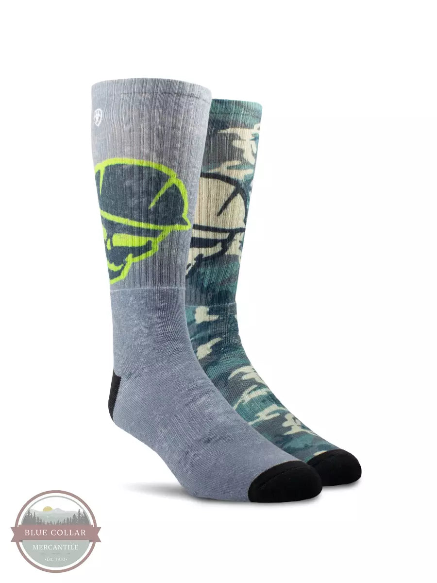 2 Pack Roughneck Graphic Crew Work Socks - Multi-Color Durable Comfort Socks for Men - Perfect for Construction, Hiking & Outdoor Work