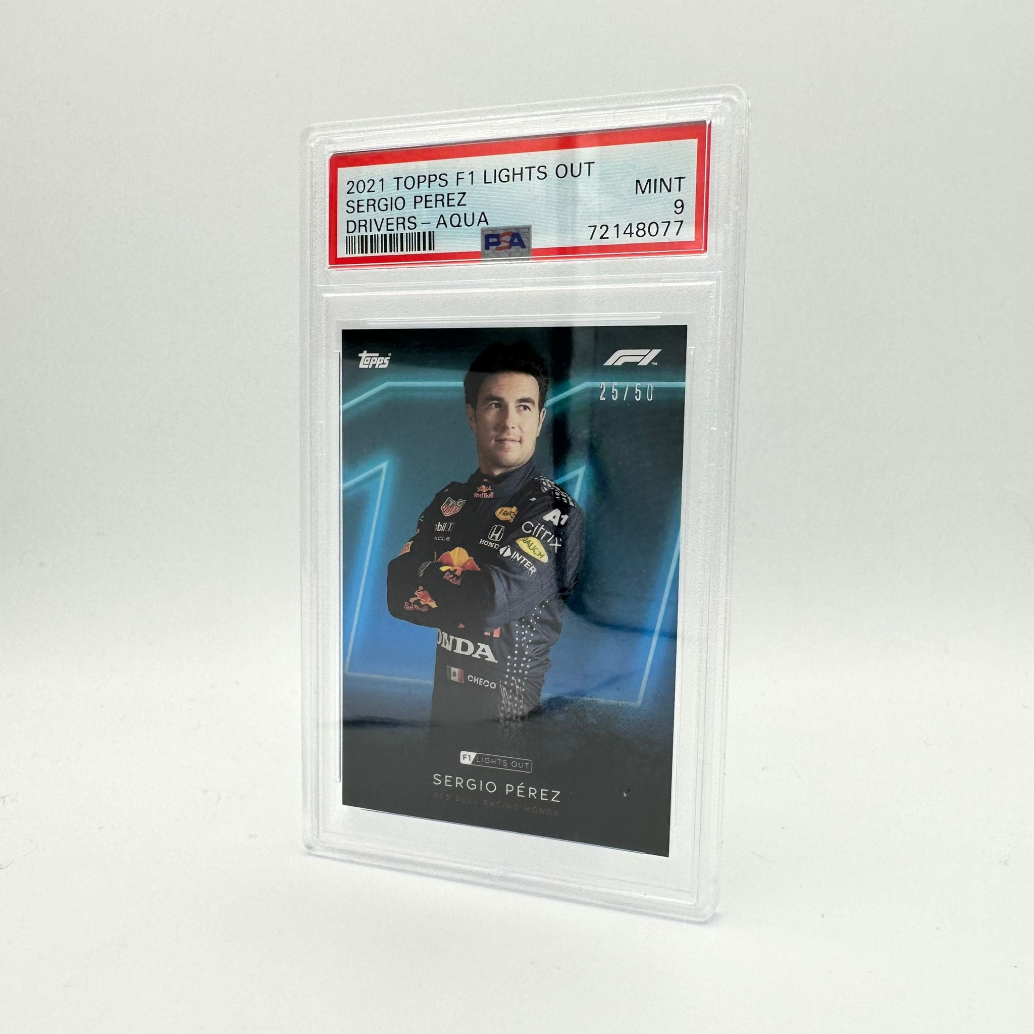 PSA 9 Graded 25/50 Sergio Perez F1 Racing Driver Aqua Parallel Trading Card - Perfect for Collectors, Sports Memorabilia Fans & Formula 1 Enthusiasts
