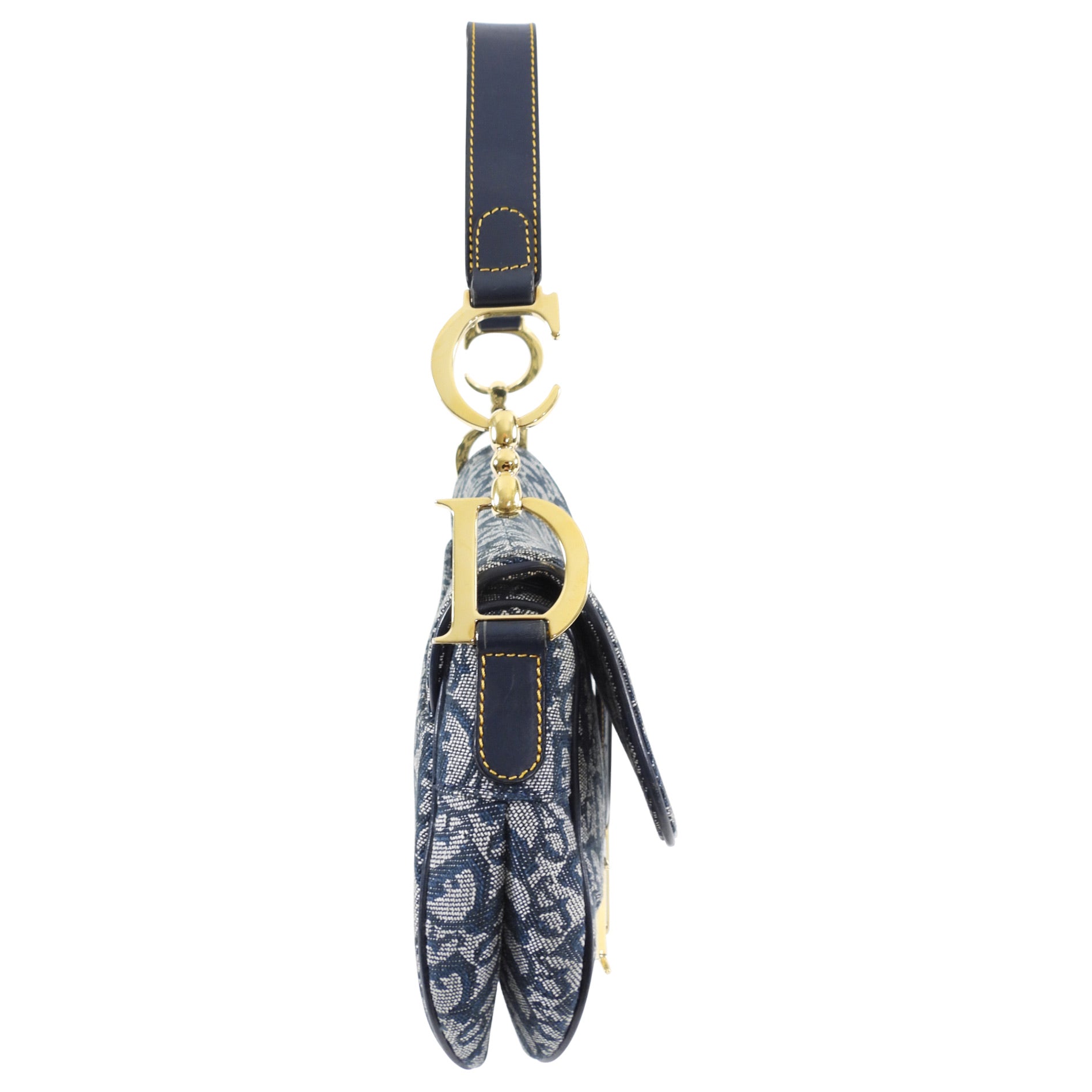 Vintage Christian Dior Saddle Bag in Blue Oblique with Gold Hardware - Perfect for Everyday Use, Parties & Fashion Events