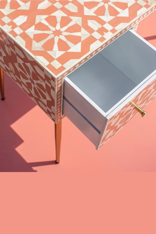 Moroccan Bone Inlay Office Desk with Storage Drawers | Handcrafted Orange Wooden Writing Desk for Home & Office | Perfect for Workspaces, Study Rooms & Home Offices