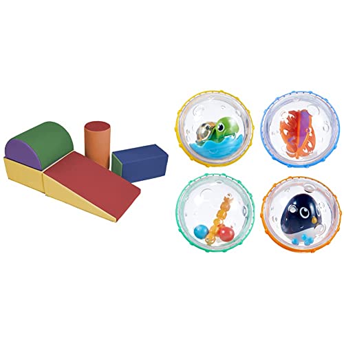 ECR4Kids SoftZone Climb and Crawl Activity Play Set for Toddlers - Munchkin Float and Play Bubbles Bath Toys (4-Pack) - Indoor Play Gym & Bathtime Fun for Babies and Kids