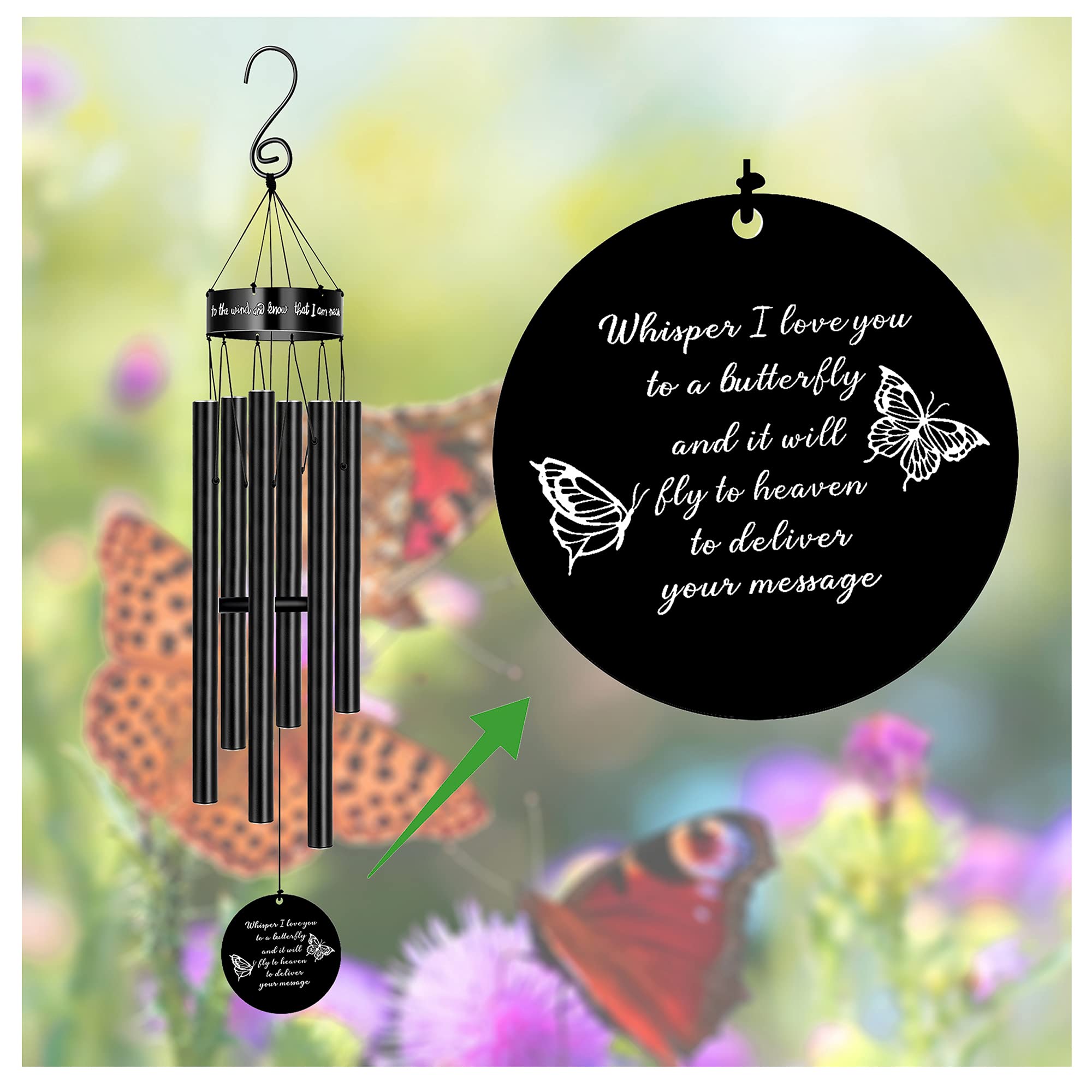 Sympathy Butterfly Wind Chimes - Memorial Gifts for Loss of Loved Ones, Mom, Dad, Wife or Sister - Large Metal Graceful Wind Chime with Deep Tone - Perfect for Outdoor Garden, Yard, Porch & Patio Decor - Memorial Wind Chime for Healing & Remembrance