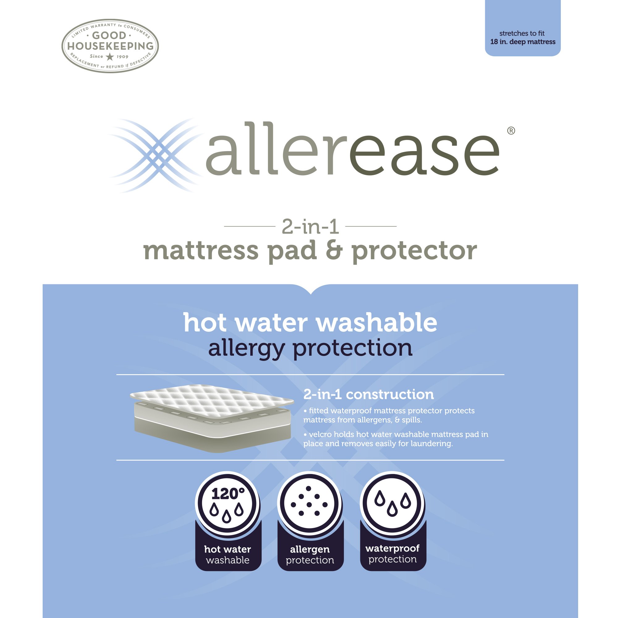 AllerEase 2-in-1 Hypoallergenic Mattress Pad with Removable Top - Twin XL Size, Hot Water Washable for Dust Mite Protection - Perfect for Dorm Beds, Guest Rooms & Allergy Relief
