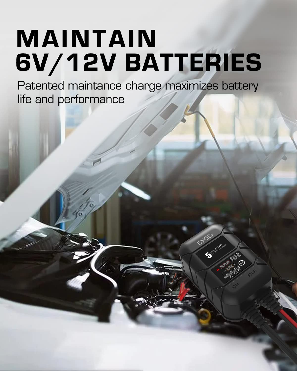 5A Smart 6V/12V Fully Automatic Battery Charger & Maintainer for Car, Truck, Motorcycle - Lead Acid & Lithium Battery Charger with Trickle Mode | Perfect for Winter Storage, RV Maintenance & Emergency Jump Starts