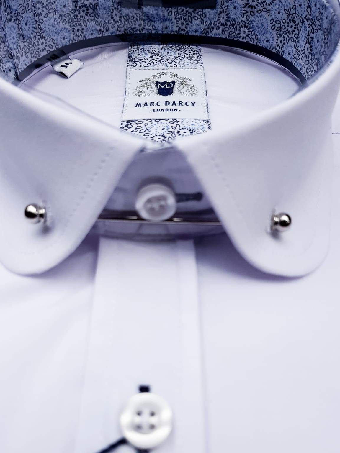 Marc Darcy Benson White Penny Collar Shirt with Collar Bar - Classic Men's Formal Dress Shirt for Business, Weddings & Special Occasions