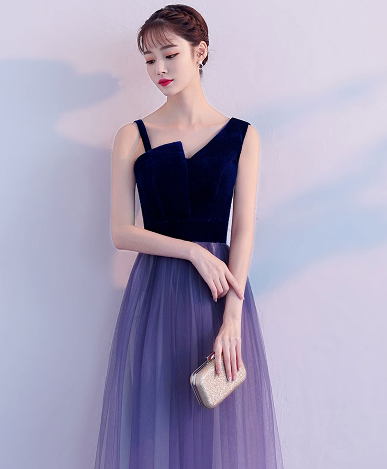 Elegant Purple Tulle Long Prom Dress & Bridesmaid Gown - Perfect for Formal Dances, Weddings & Special Occasions