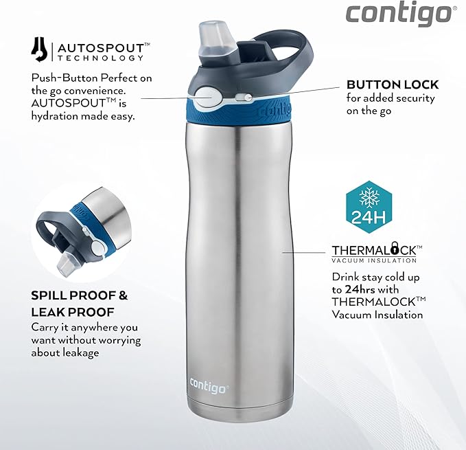 Ashland Chill AUTOSPOUT Vacuum Insulated Stainless Steel Water Bottle - 20oz (590ml) - Leakproof & Sweatproof - Perfect for Gym, Hiking, Travel & Outdoor Activities