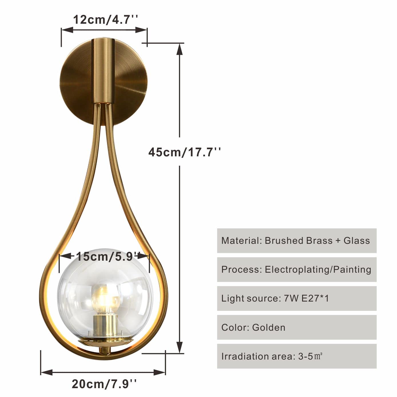 BOKT Gold Globe Glass Wall Sconce 2 Pack - Mid-Century Modern Vanity Lights with Clear Glass Shade - Industrial Style Bathroom Vanity Lighting - Indoor Wall Lamp for Living Room, Hallway, Bedroom - Perfect for Home Decor, Apartment Lighting, and Commercial Spaces