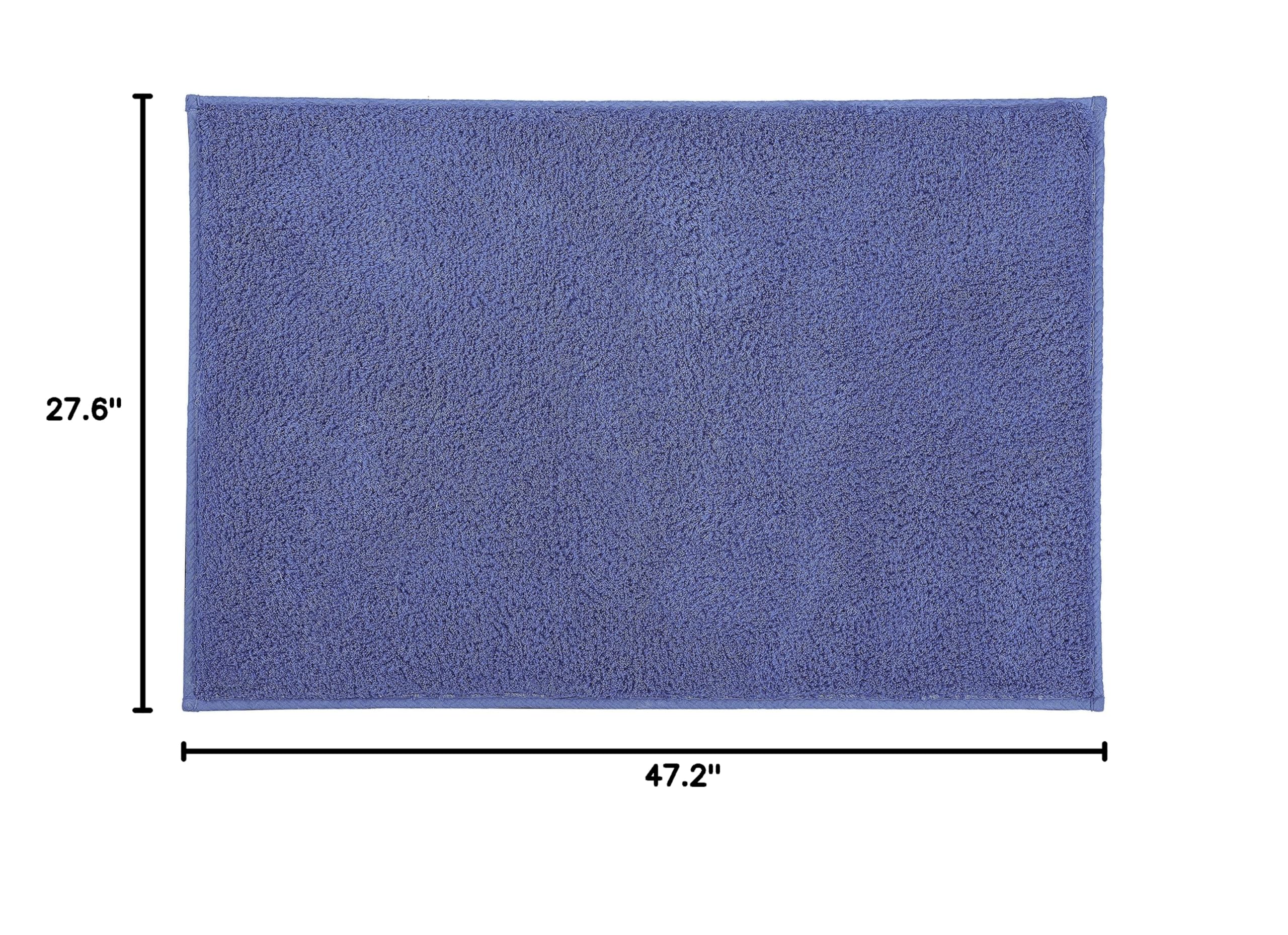 Eco-Friendly Non-Slip Cotton Bath Mat for Bathroom - 27.6x47.2 Inches, Soft & Absorbent, Machine Washable - Perfect for Bathroom, Shower, Spa & Home Decor (Blue)
